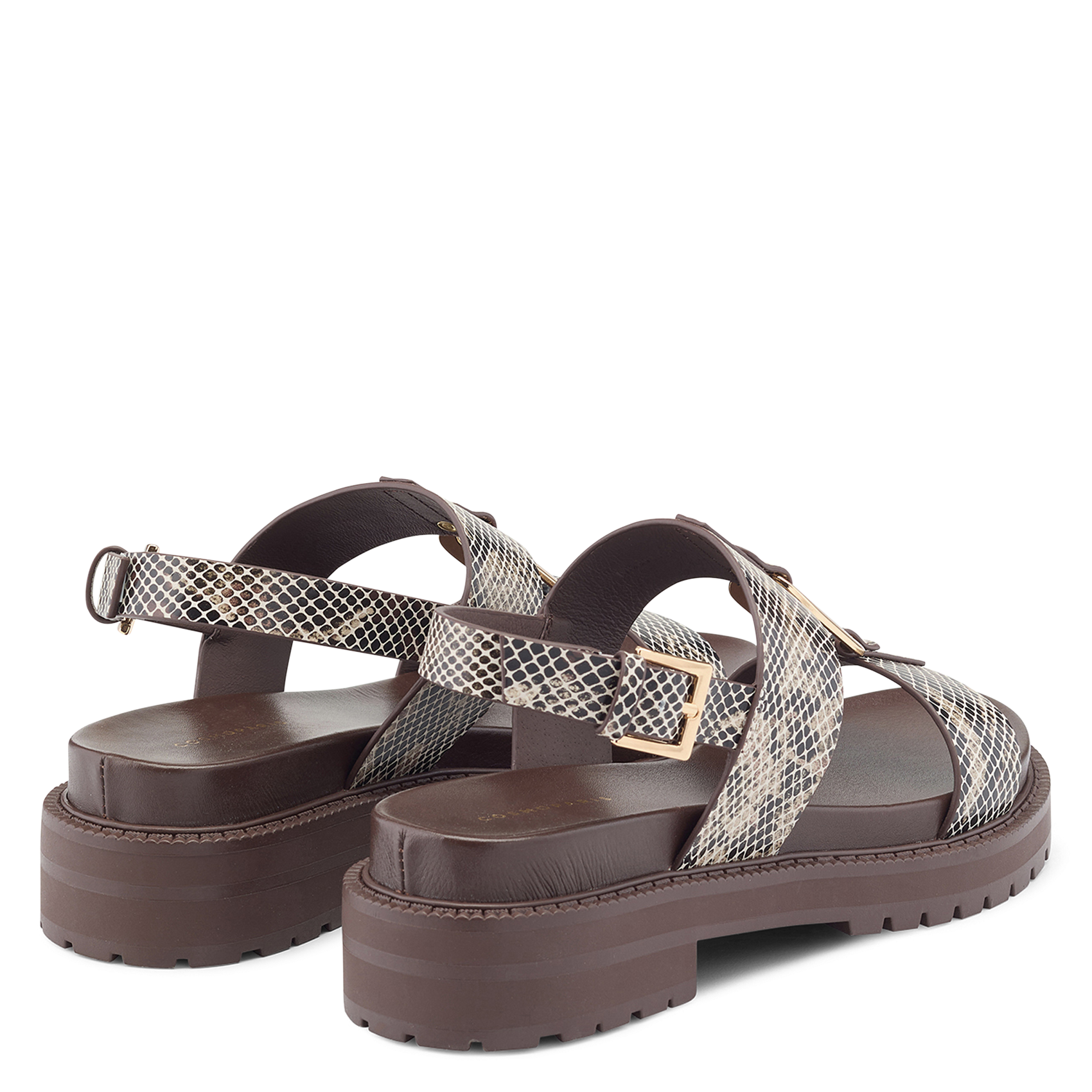 Flat printed leather sandals COSMOPARIS Beige