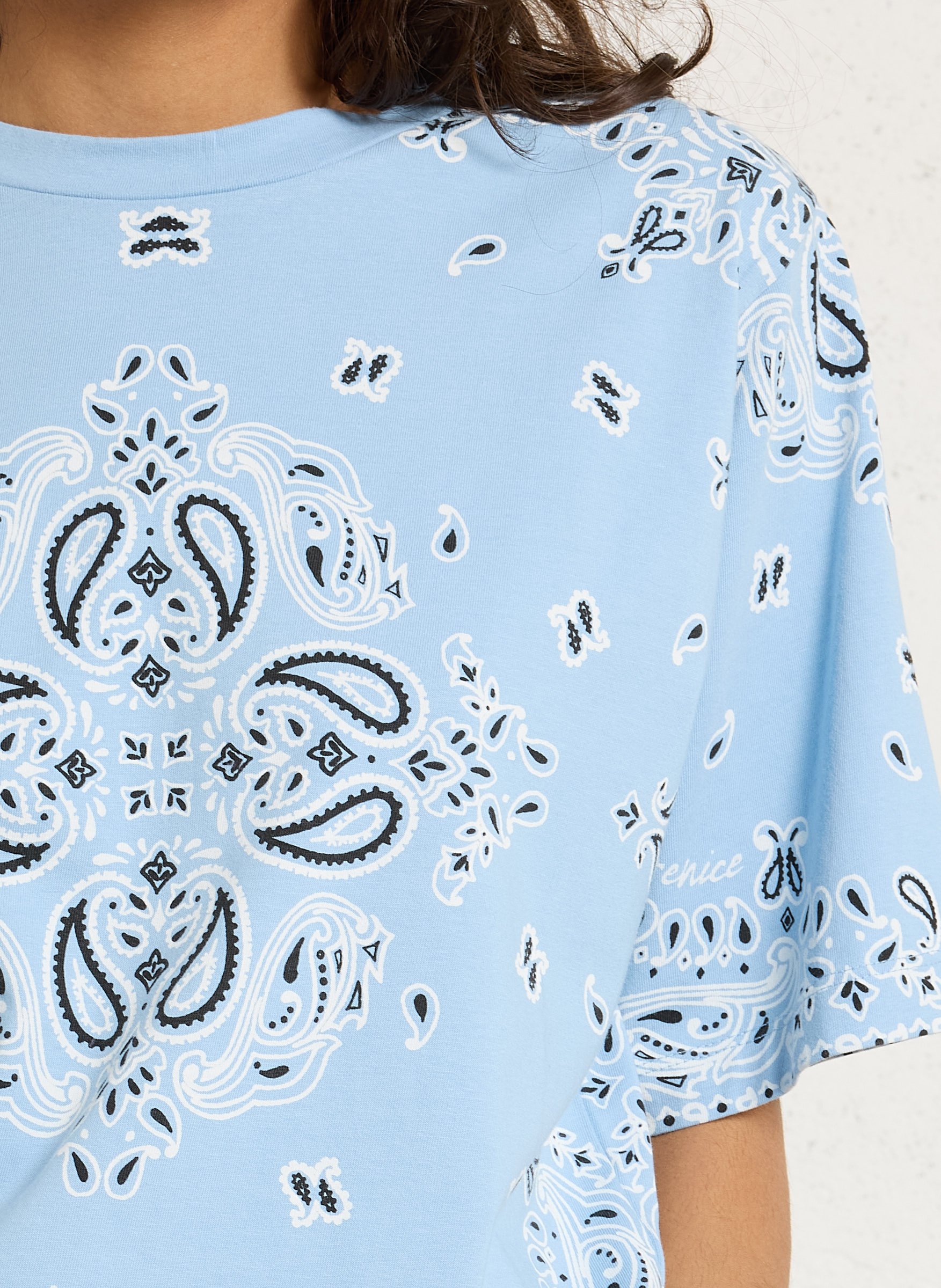 Tee-shirt droit col rond en coton imprimé BERENICE Bleu