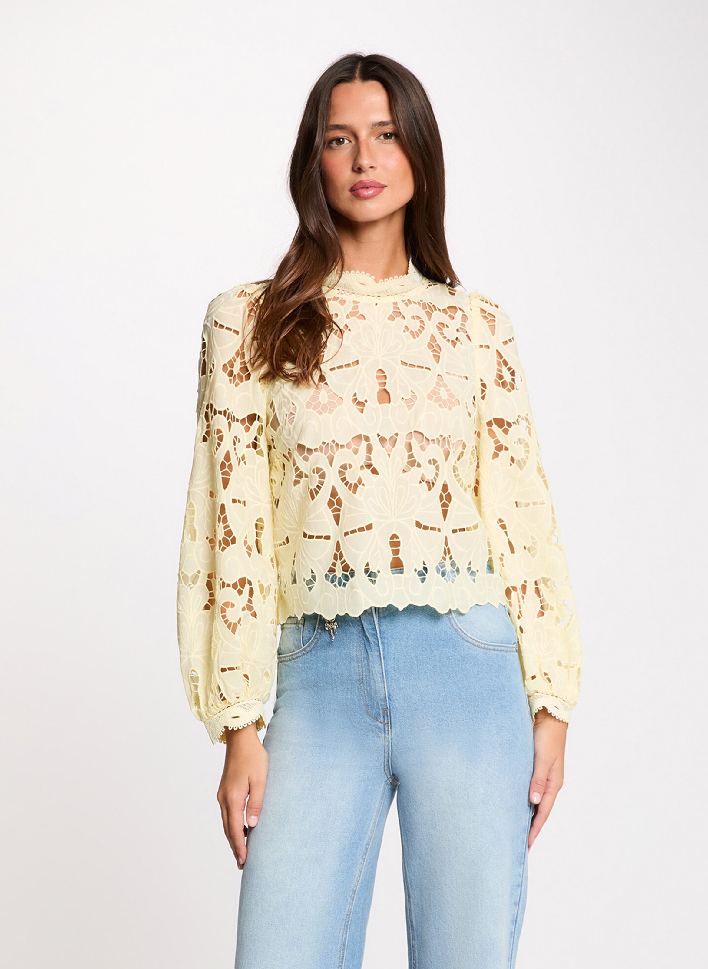Blouse courte en dentelle MORGAN Jaune