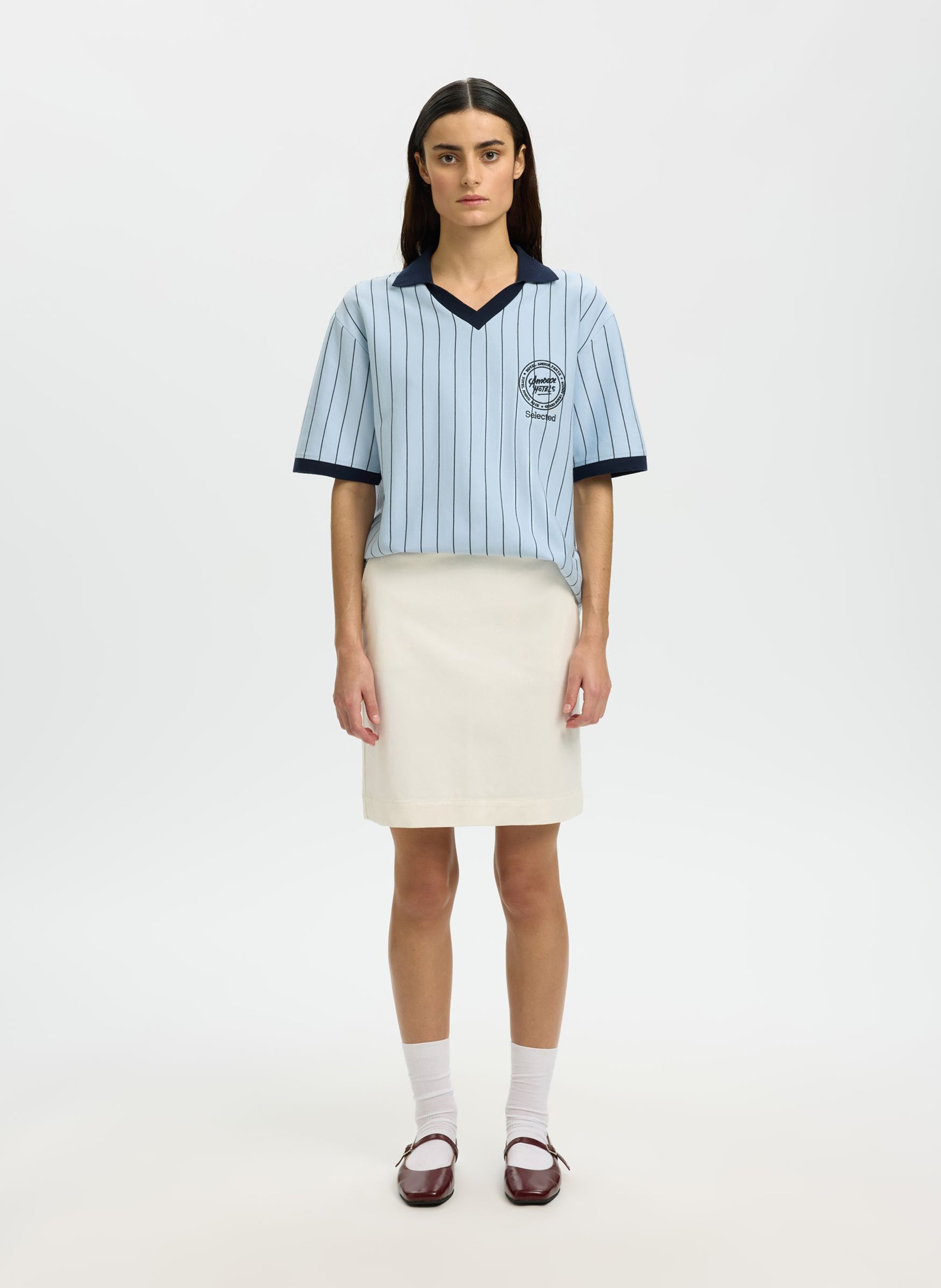 Organic cotton striped polo SELECTED Blue