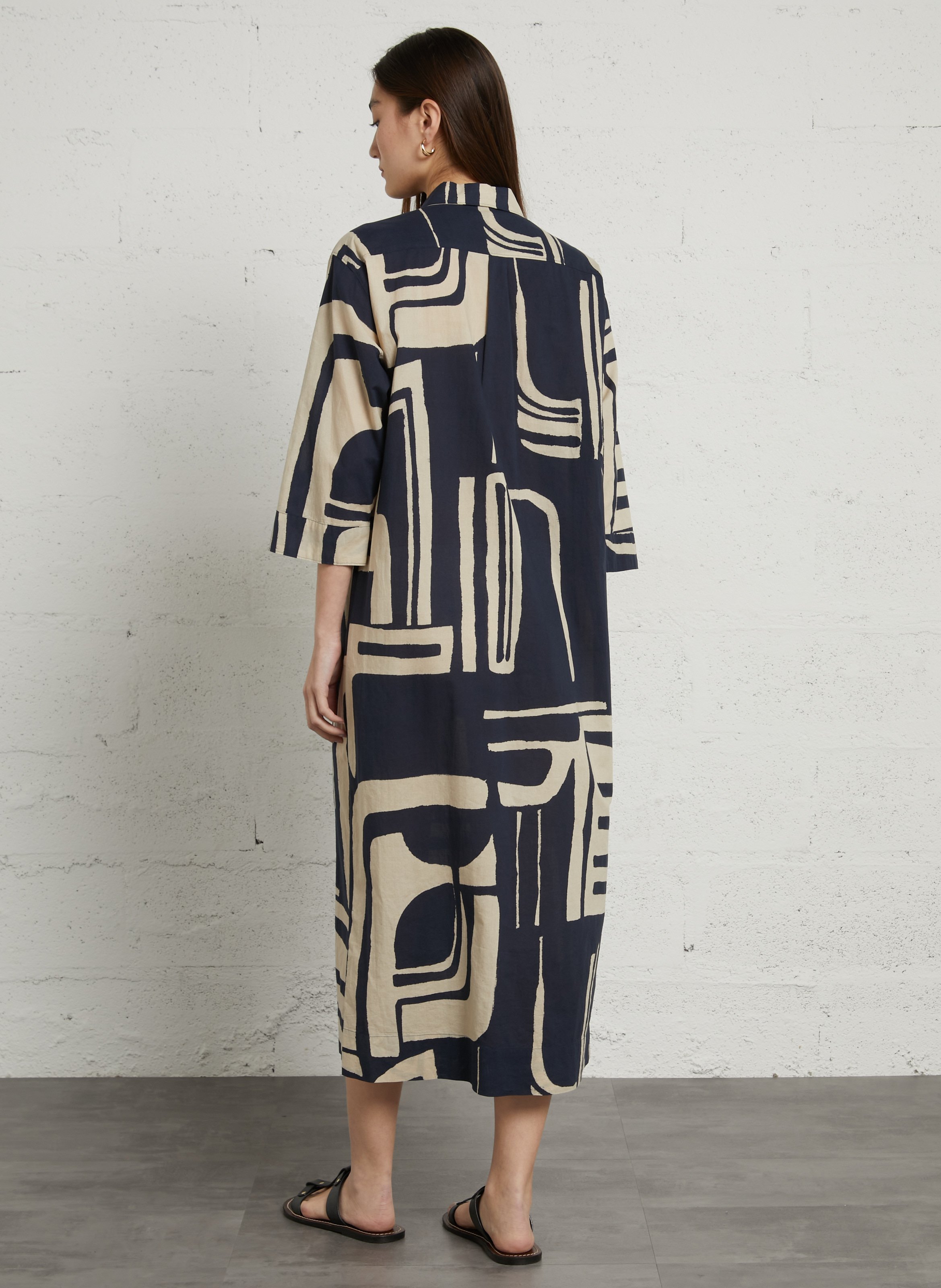 Lange jurk met klassieke kraag in bedrukte katoen HARTFORD Veelkleurig