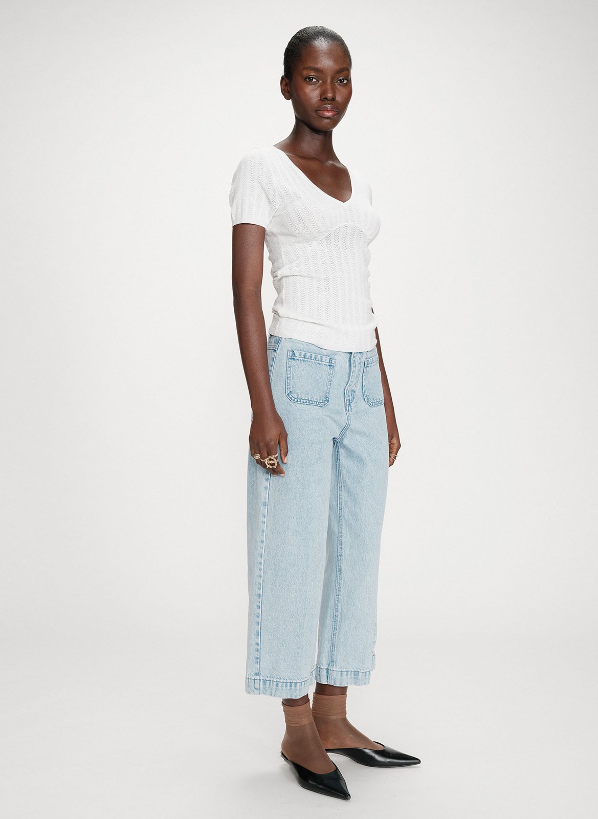 Buttoned printed V-neck top GRACE ET MILA White