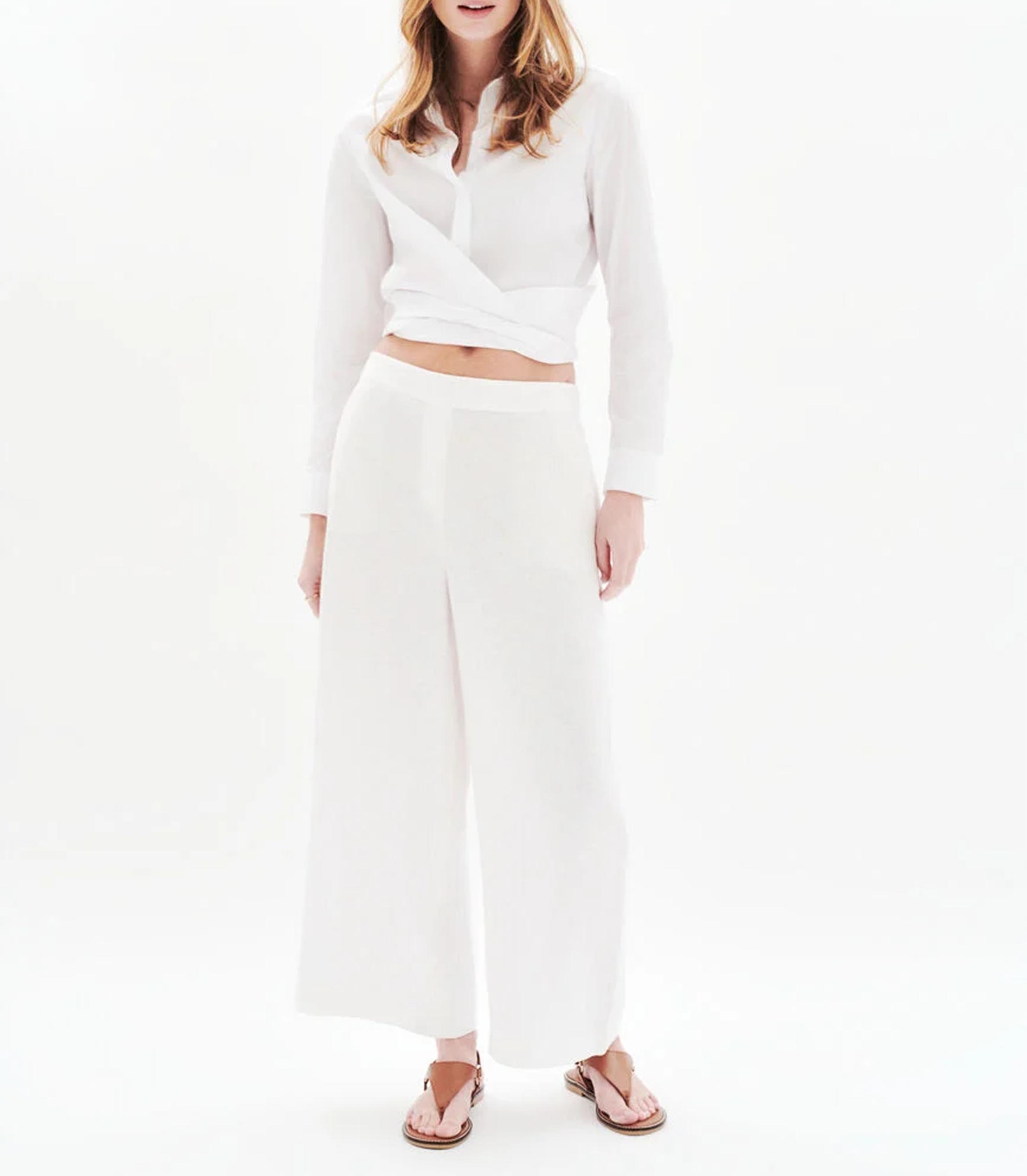 High-waisted wide-leg linen pants CAROLL White
