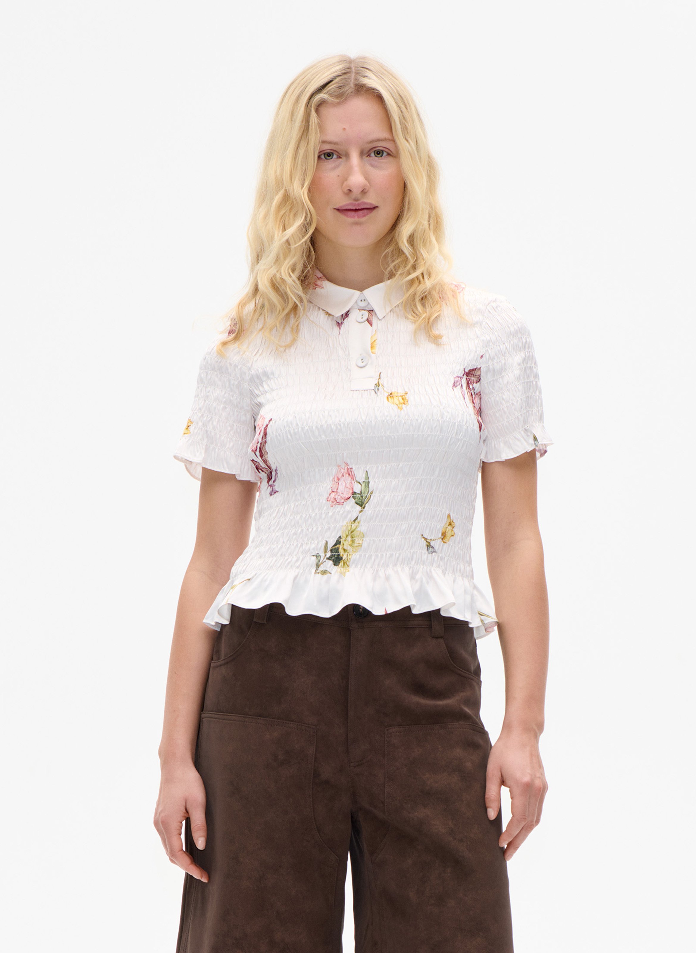 Smocked round neck top with patterns BAUM UND PFERDGARTEN White