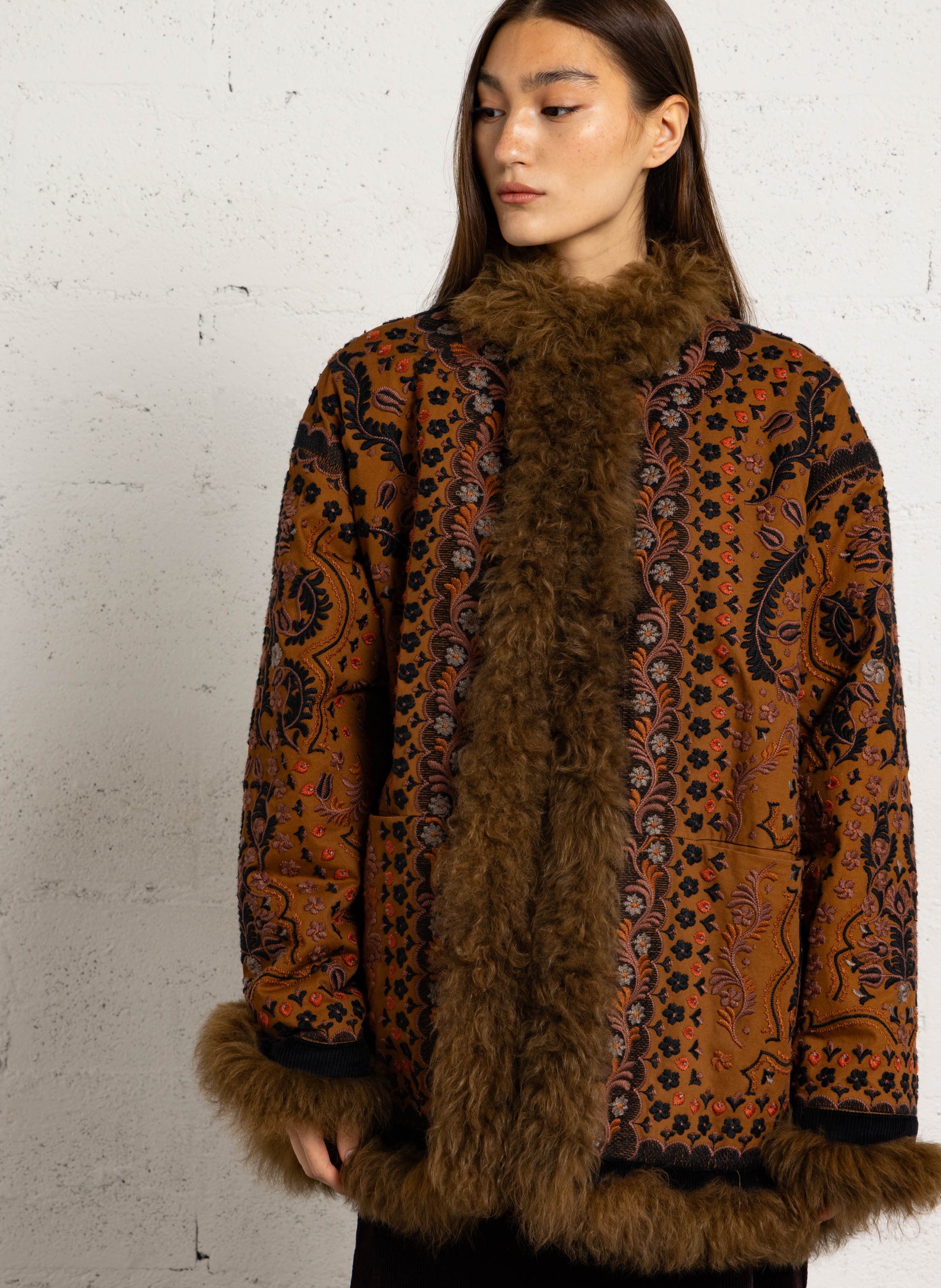 Embroidered cotton jacket ANTIK BATIK Brown