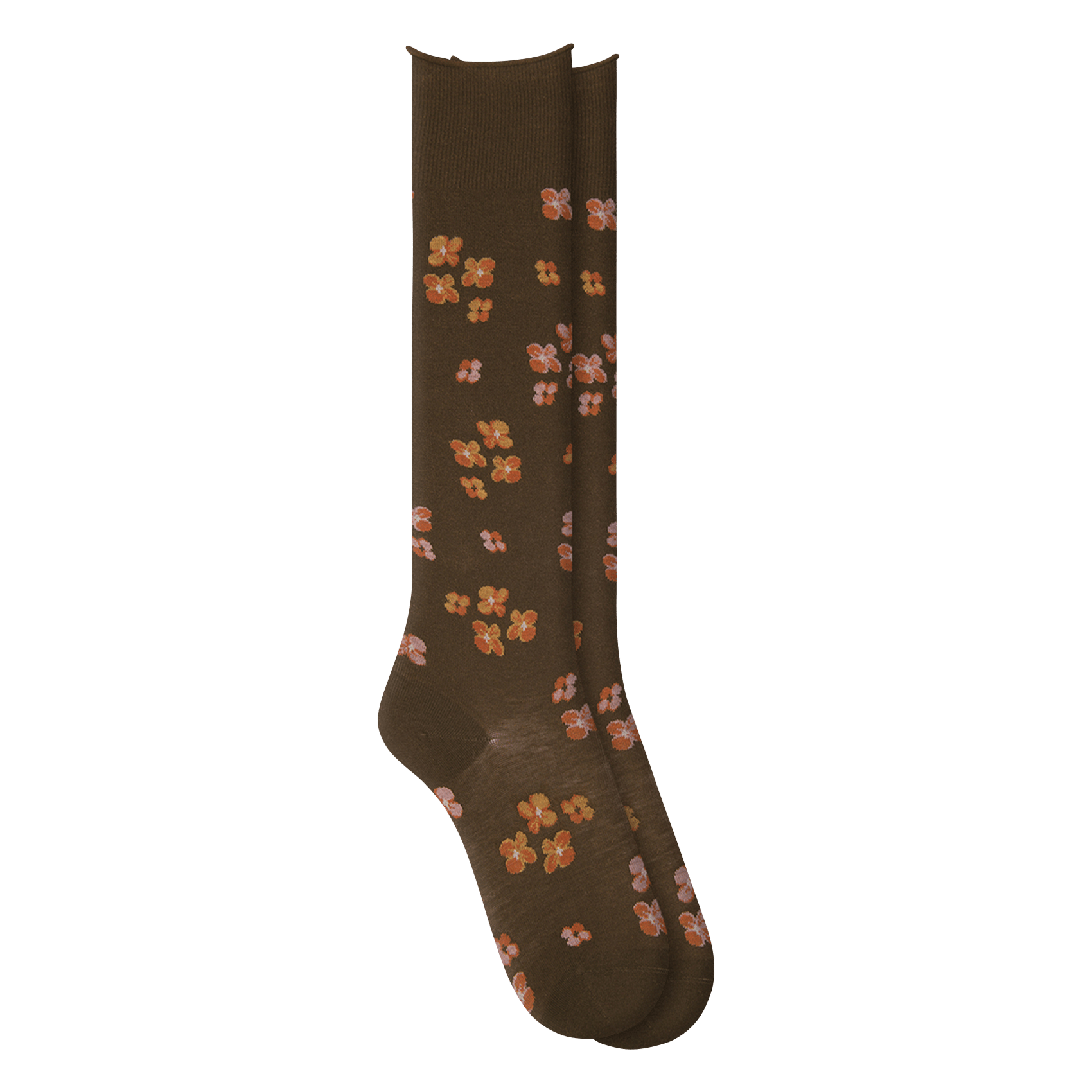 Mi-bas imprimé floral en coton mélangé BLEUFORET Marron