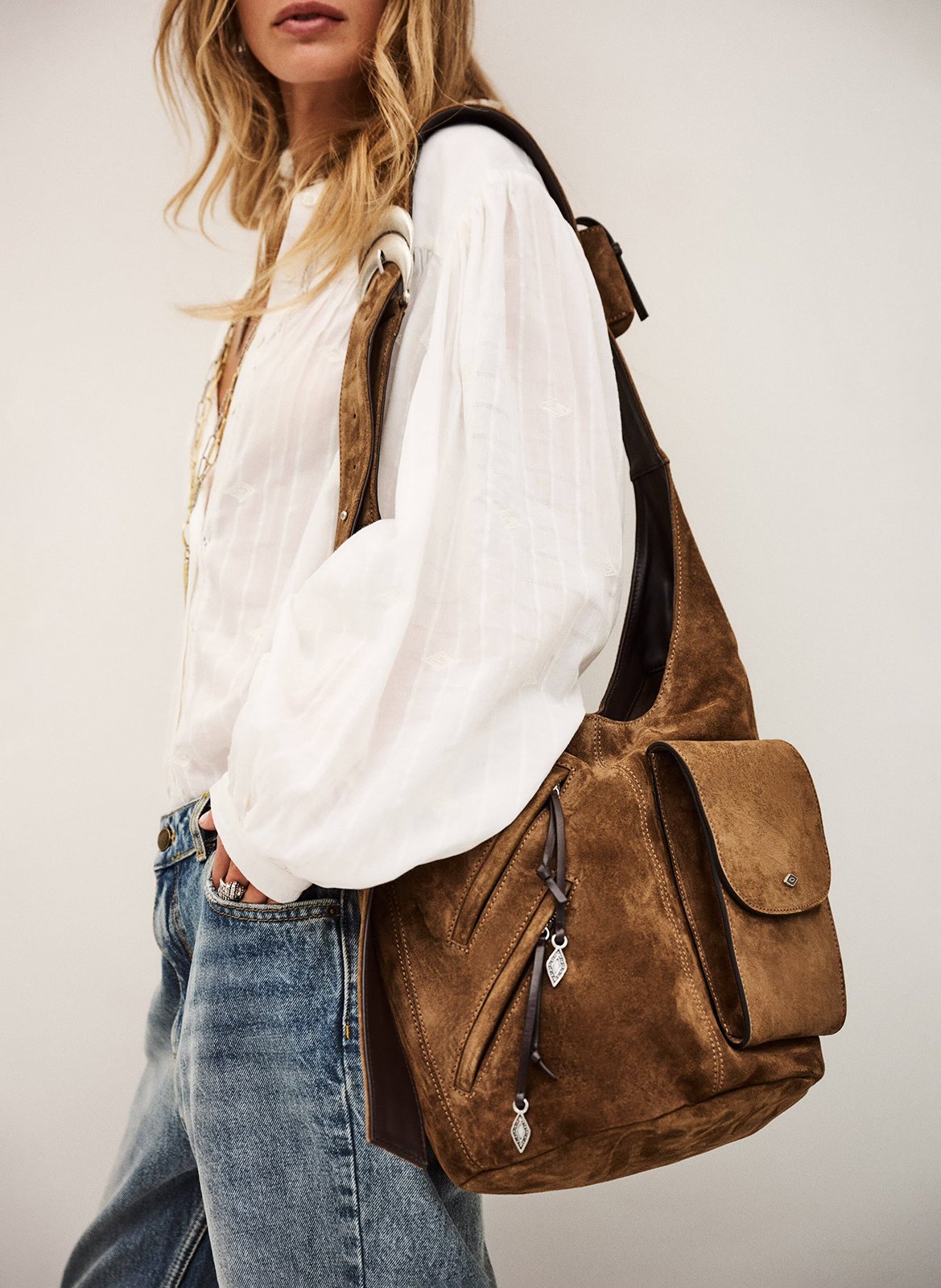 Shoulder bag with multiple pockets in leather BA&SH Brown