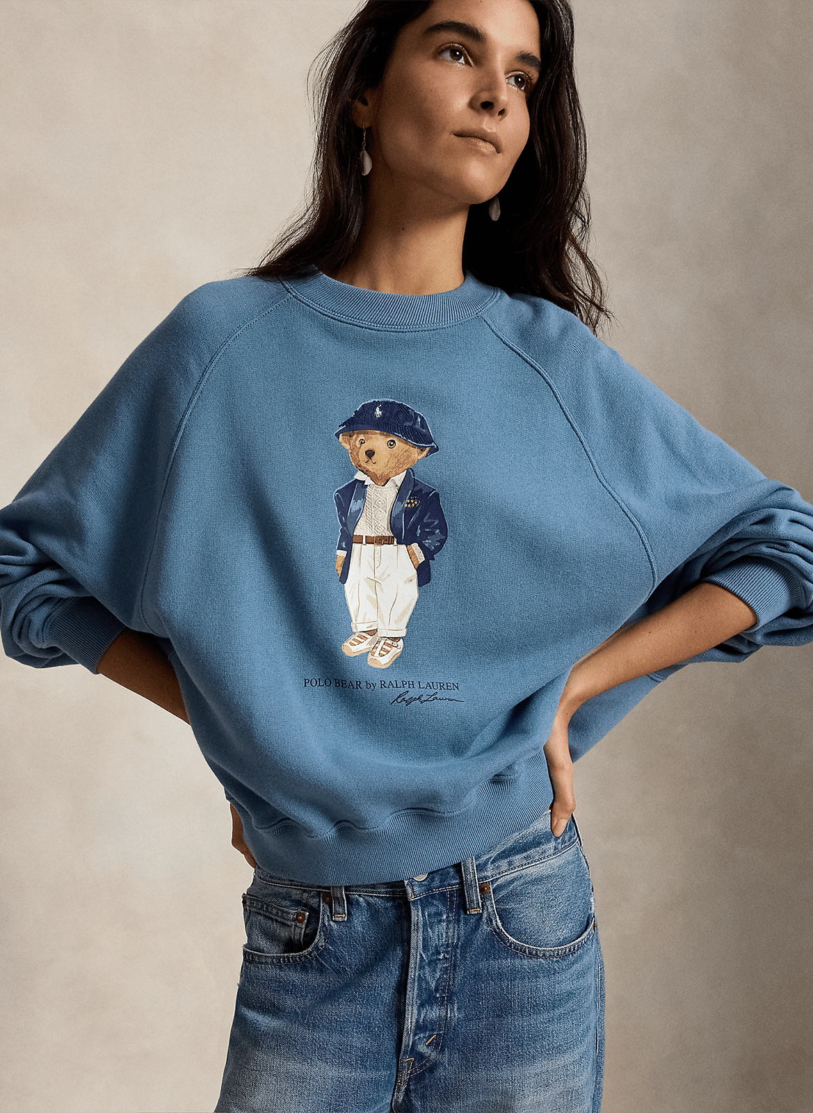 Sweat droit col rond sérigraphié en coton mélangé POLO RALPH LAUREN Bleu