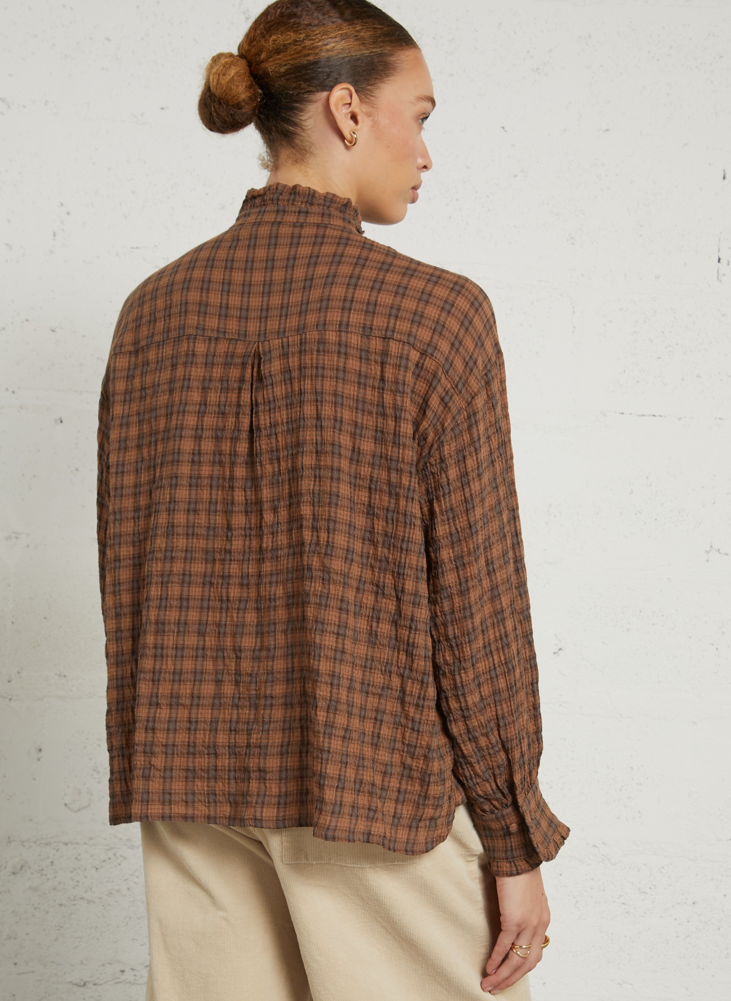 Blouse met Victoriaanse kraag van katoen JC SOPHIE Bruin
