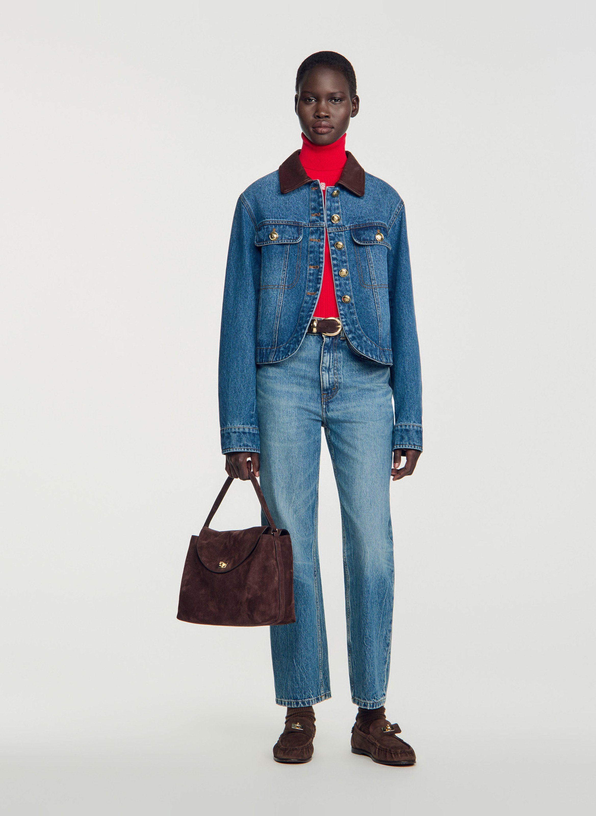 Veste denim droite en coton SANDRO Bleu