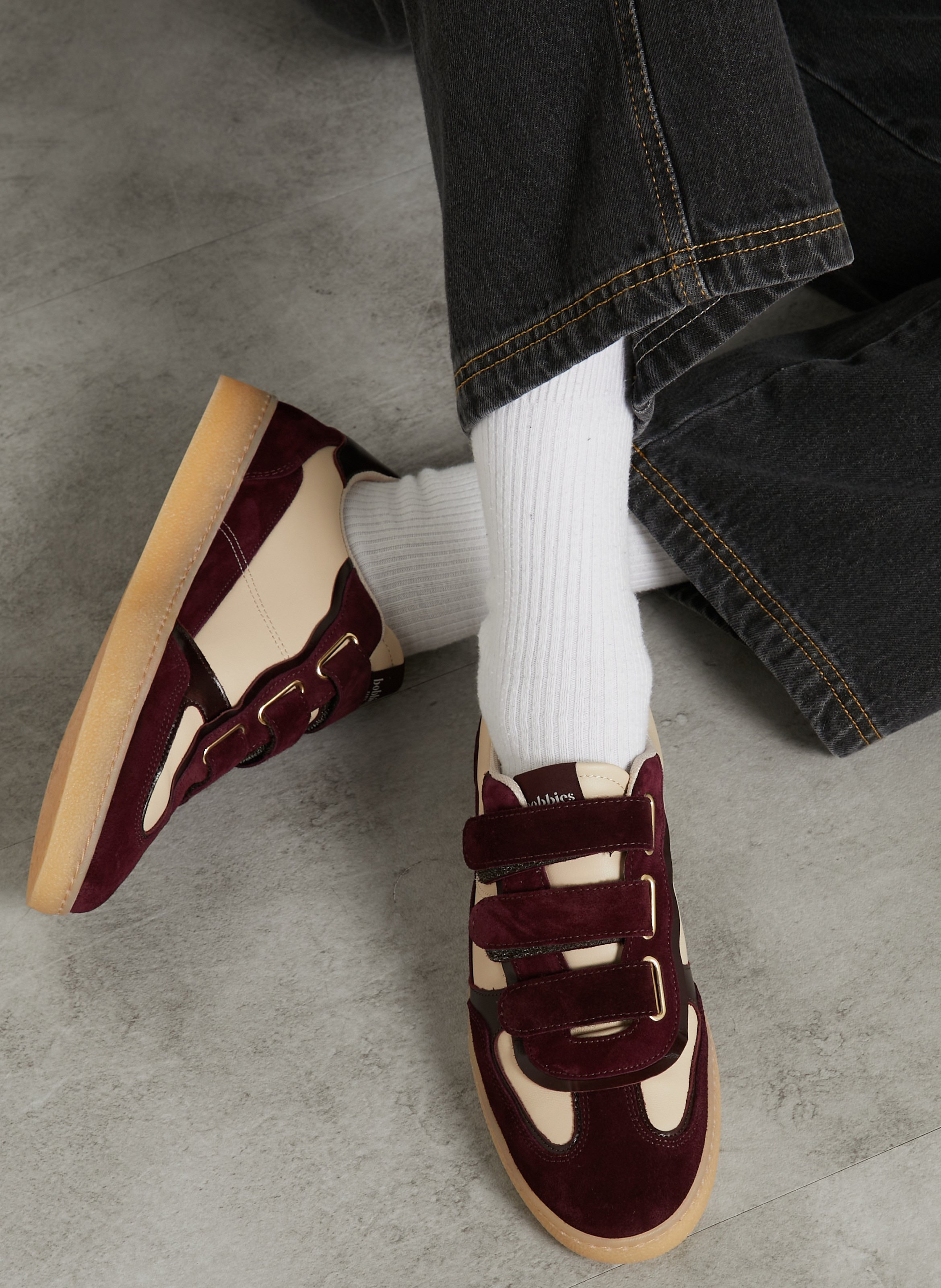 Lamb leather sneakers with Velcro straps BOBBIES Plums