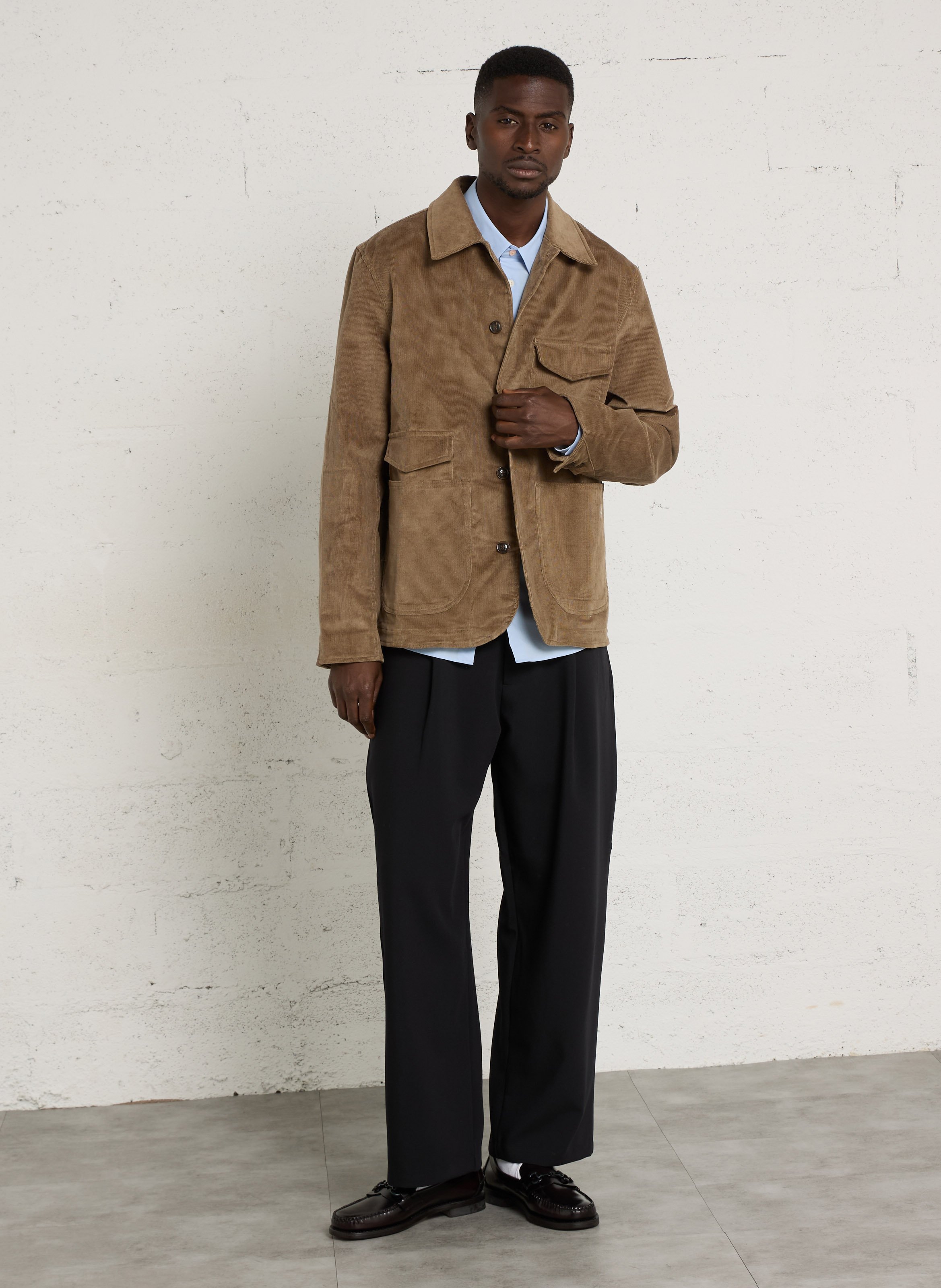Straight-fit jacket with a classic collar in ribbed cotton blend PAUL SMITH Brown