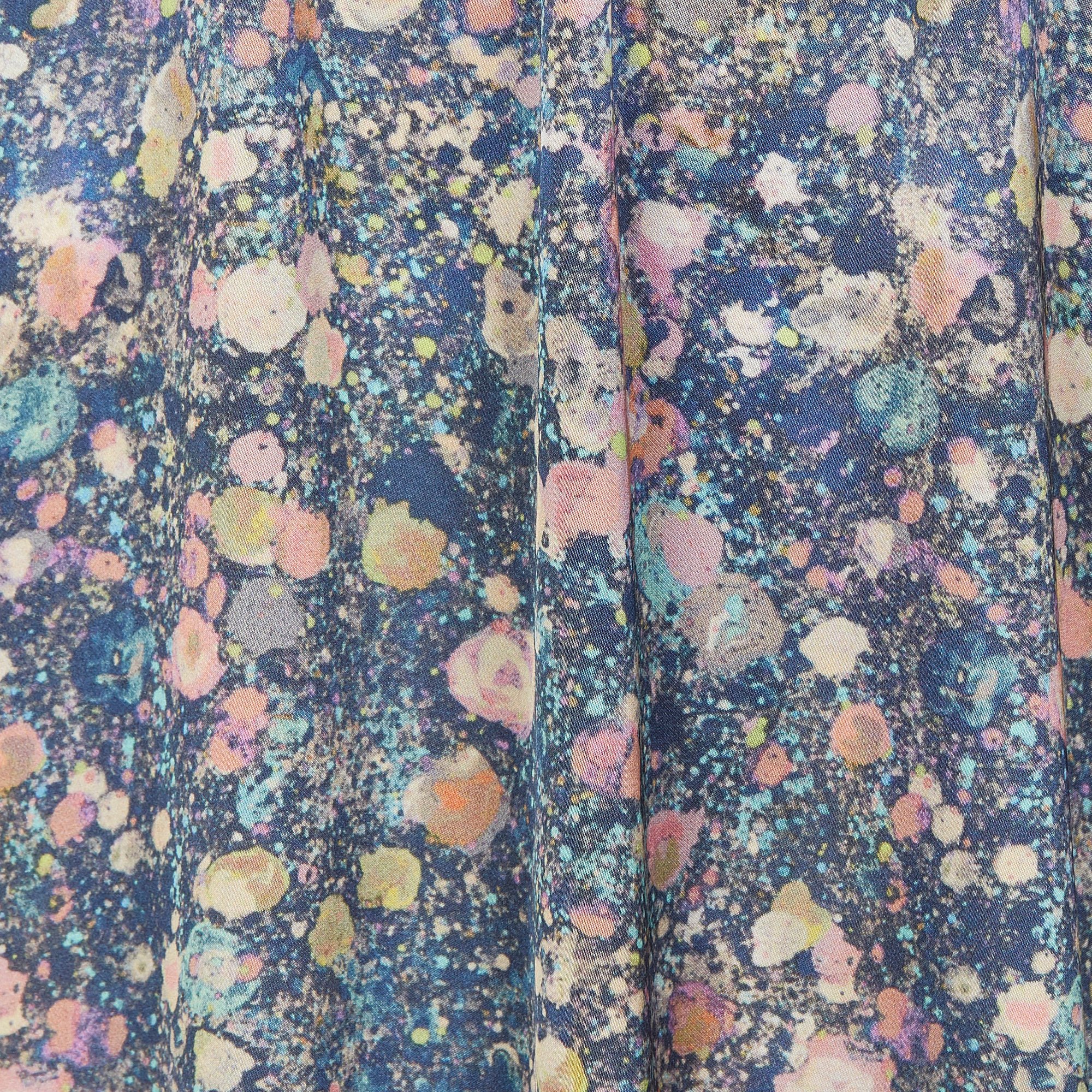 Robe midi décolletée en satin imprimé comètes  SWILDENS Bleu