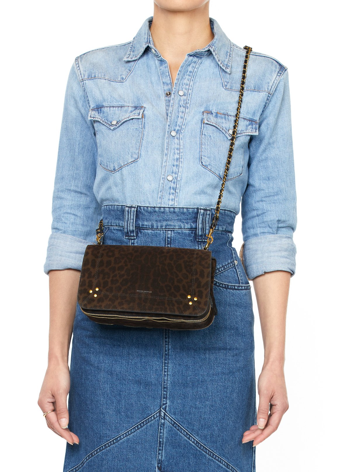 Sac bandoulière en cuir à imprimé léopard JEROME DREYFUSS Kaki