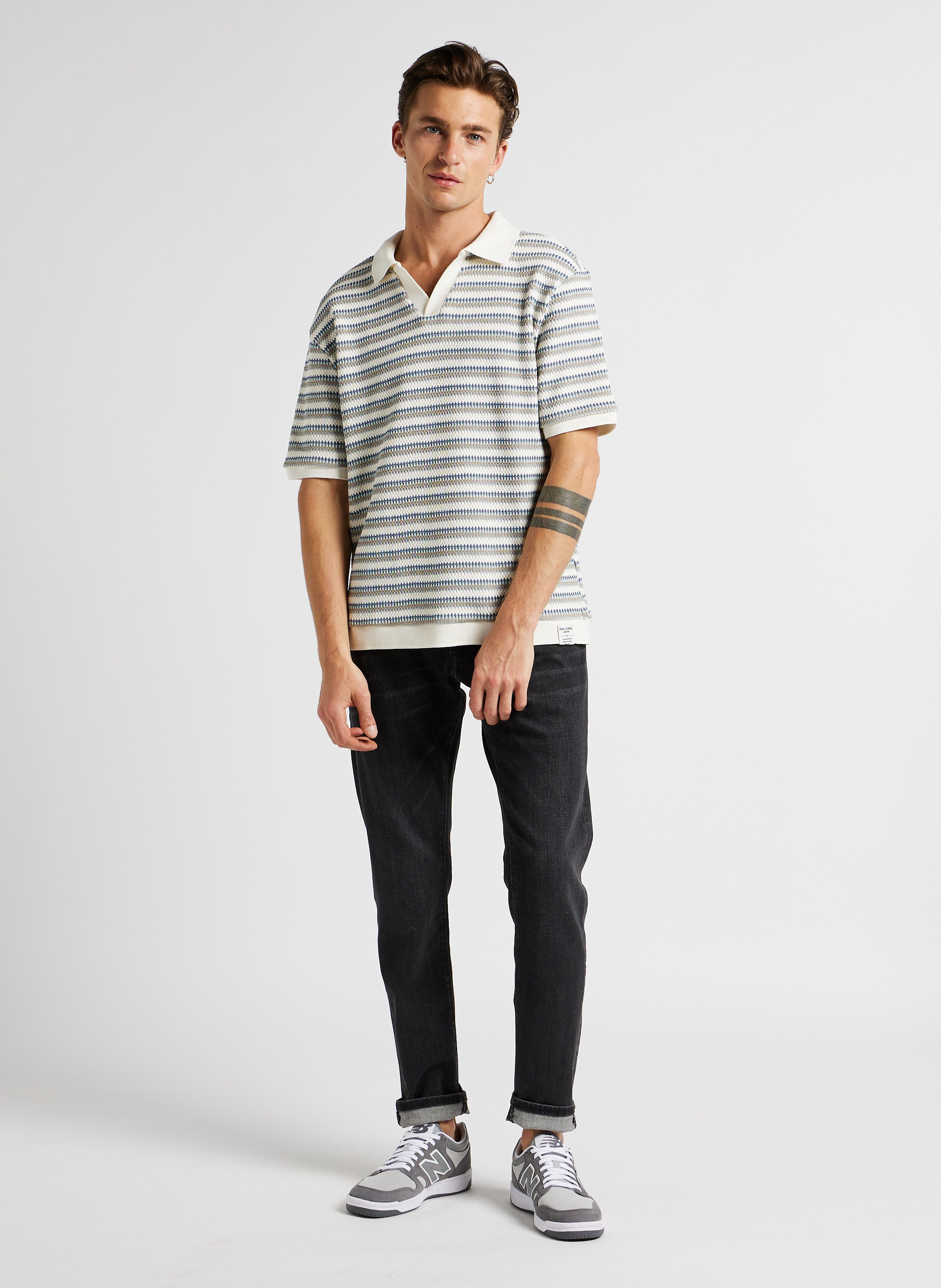 Pull à vol revers en coton maillé PEPE JEANS Beige