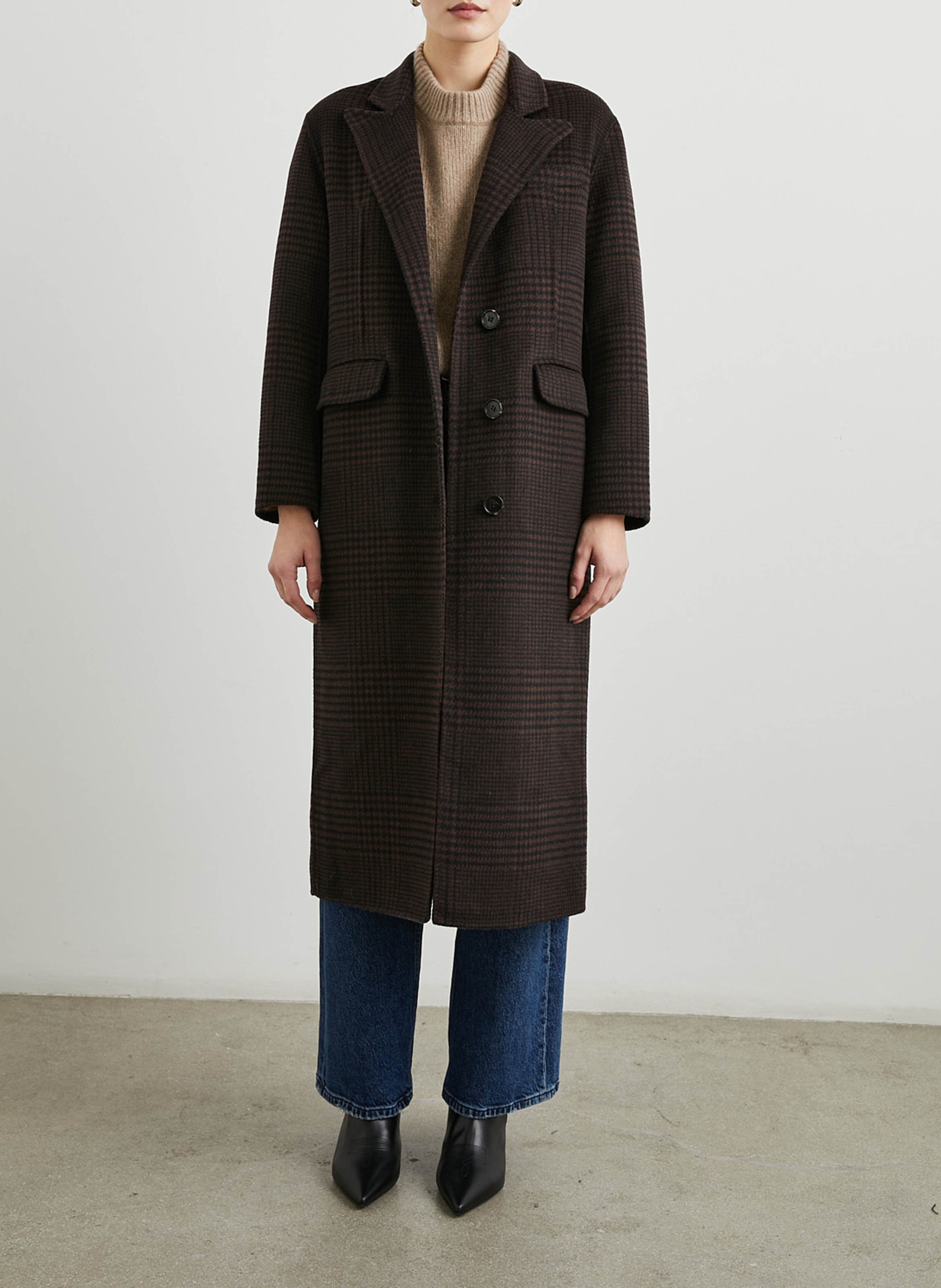 Manteau col tailleur en laine mélangée RAILS Marron