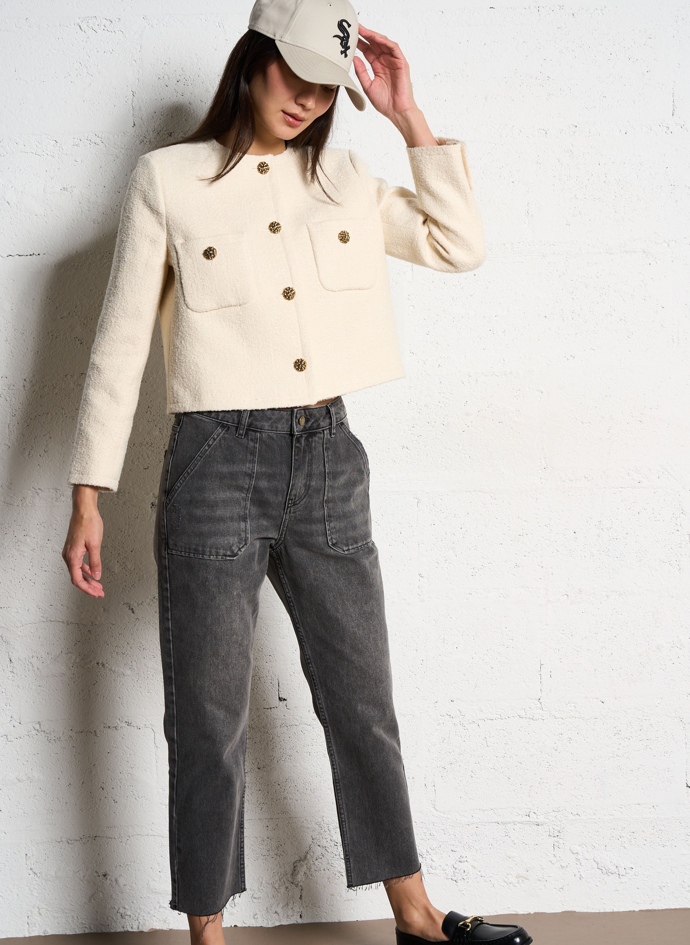 Veste col rond jacquard en coton mélangé  BA&SH Beige