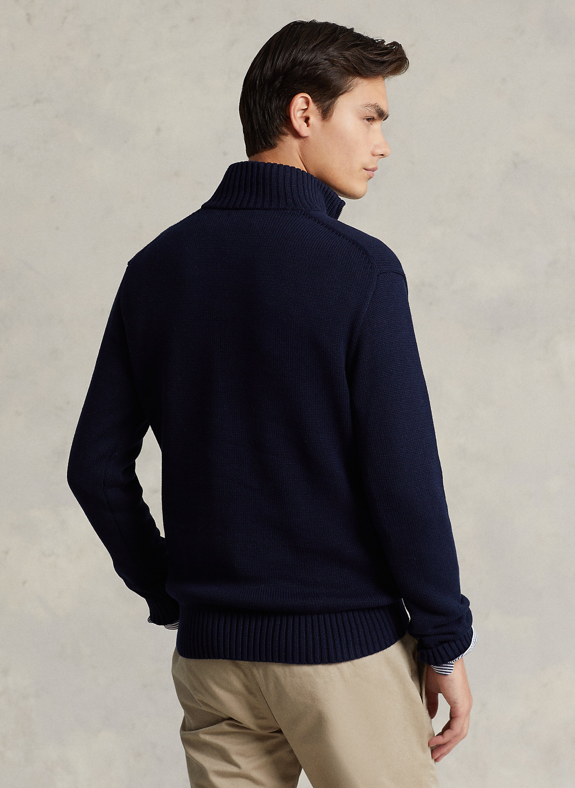 Cotton sweater with zip-up neck Blue