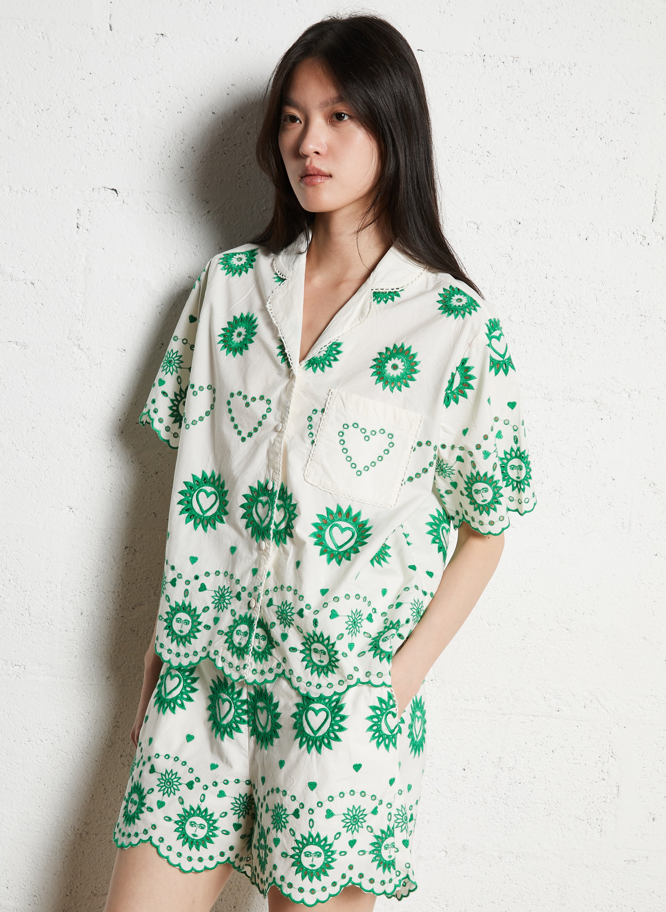 Chemise oversize en coton bio brodé FABIENNE CHAPOT Blanc