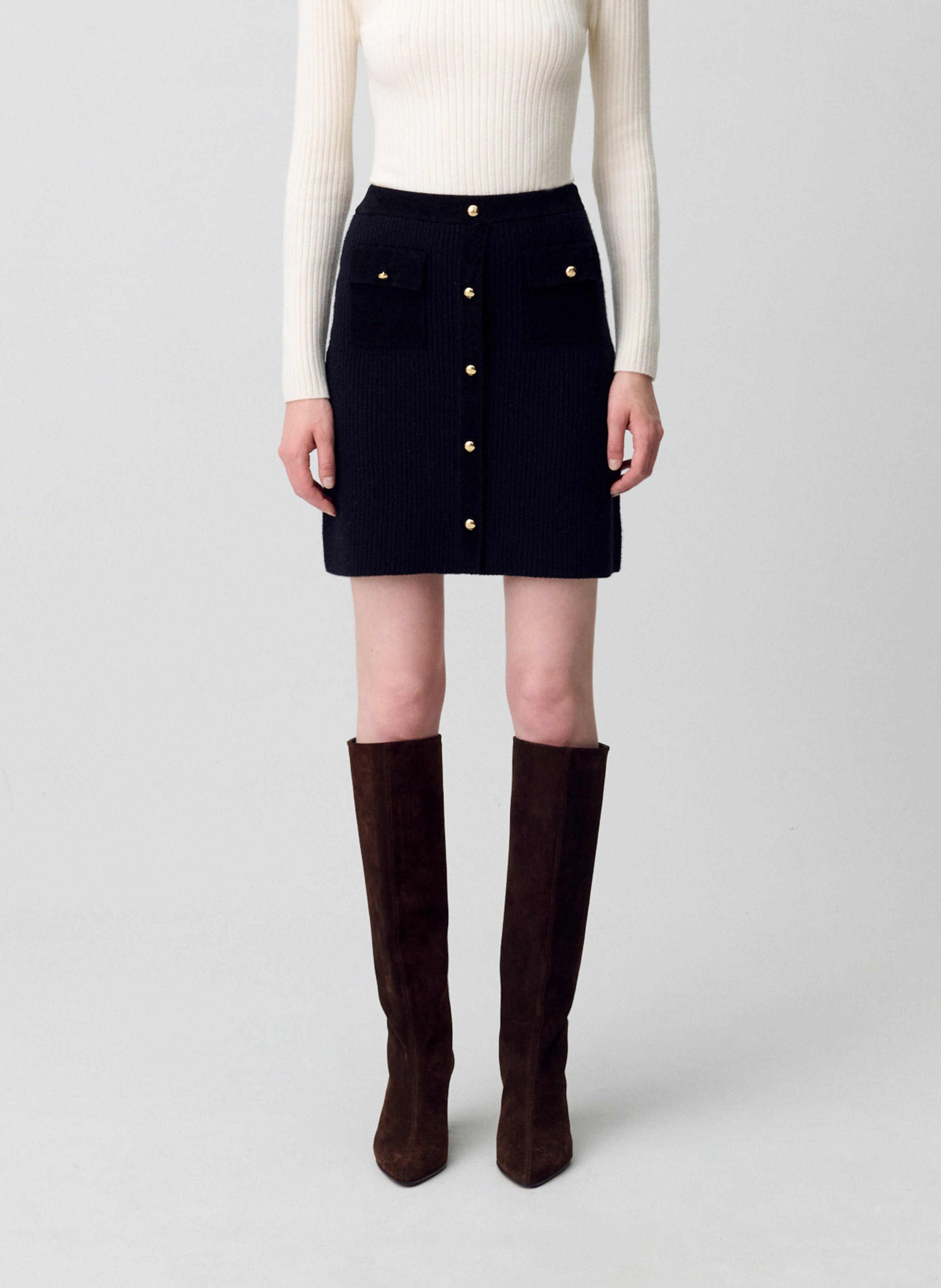 Jupe courte en laine et en cachemire mélangés CLAUDIE PIERLOT Noir