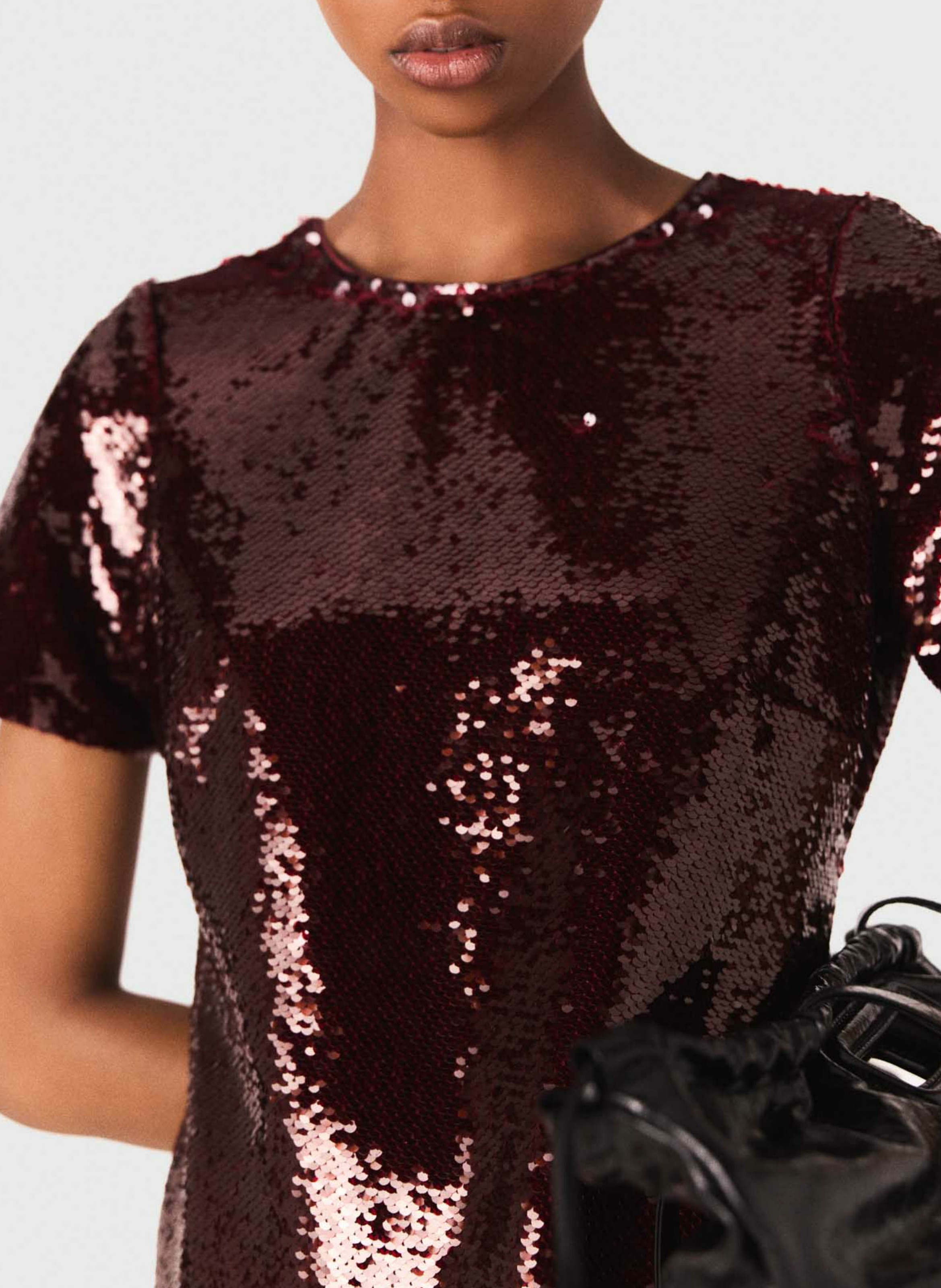 Sequined midi dress with round neck MAJE Red