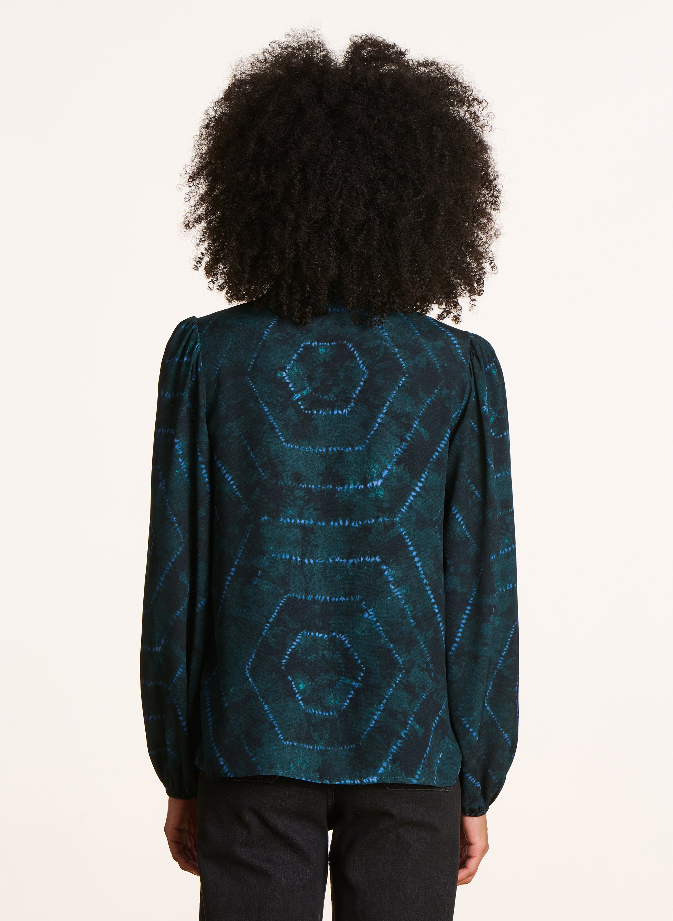 Blouse col rond imprimé LA FEE MARABOUTEE Bleu