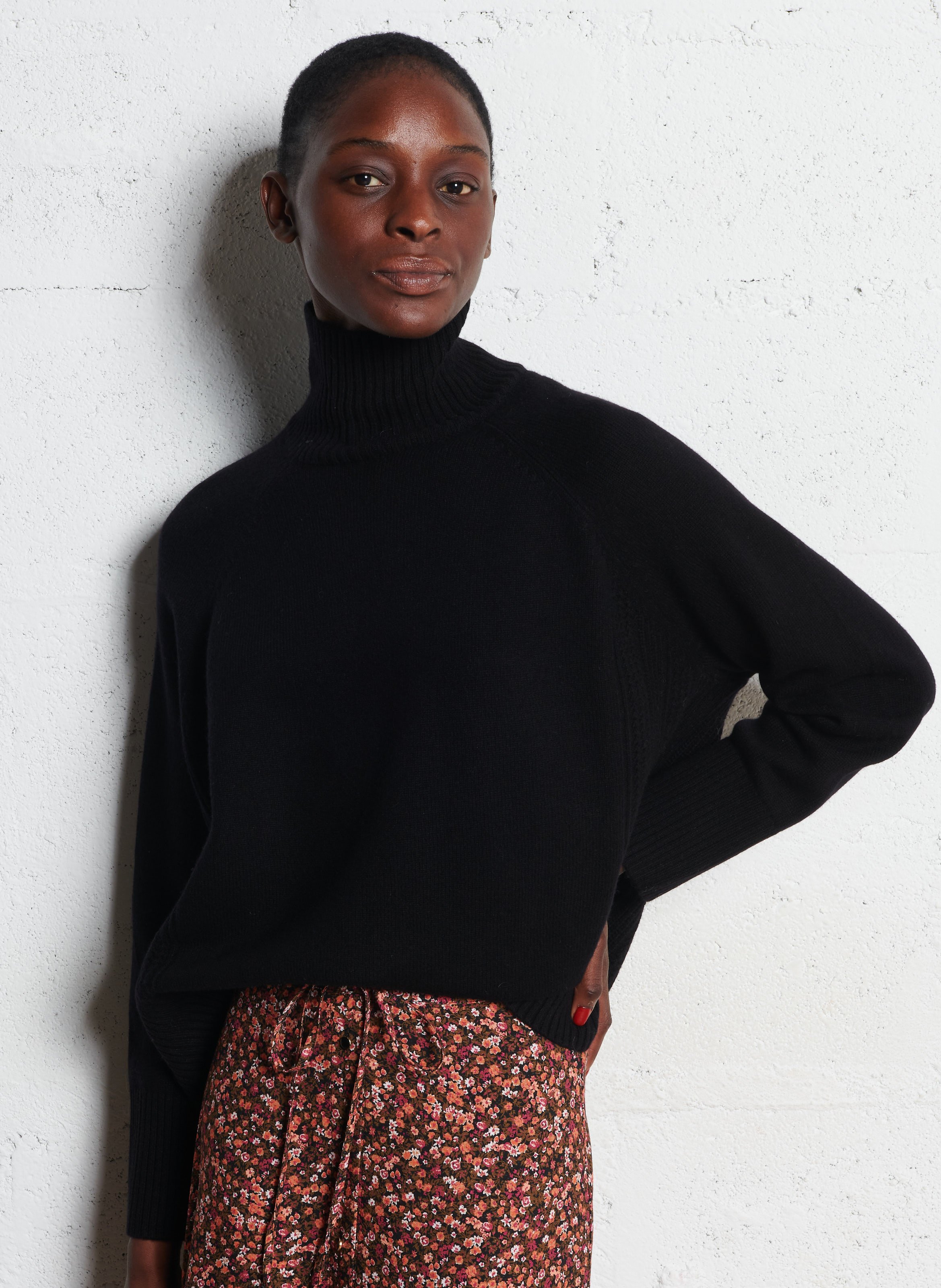 Boat-neck contrast-knit wool sweater  DES PETITS HAUTS Black