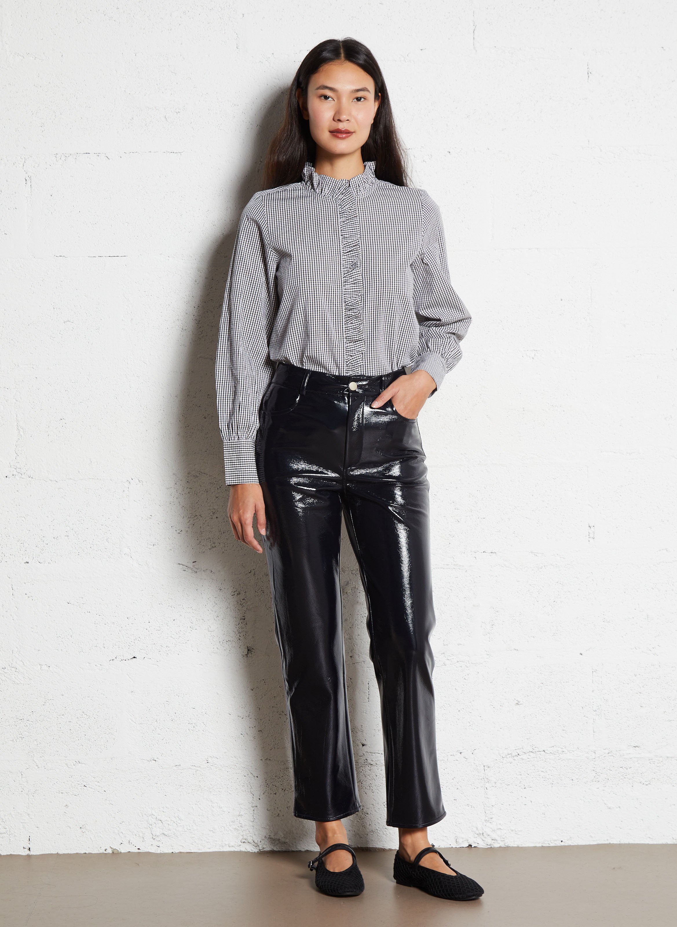 Straight cotton shirt with Lavallière collar PETITE MENDIGOTE Black