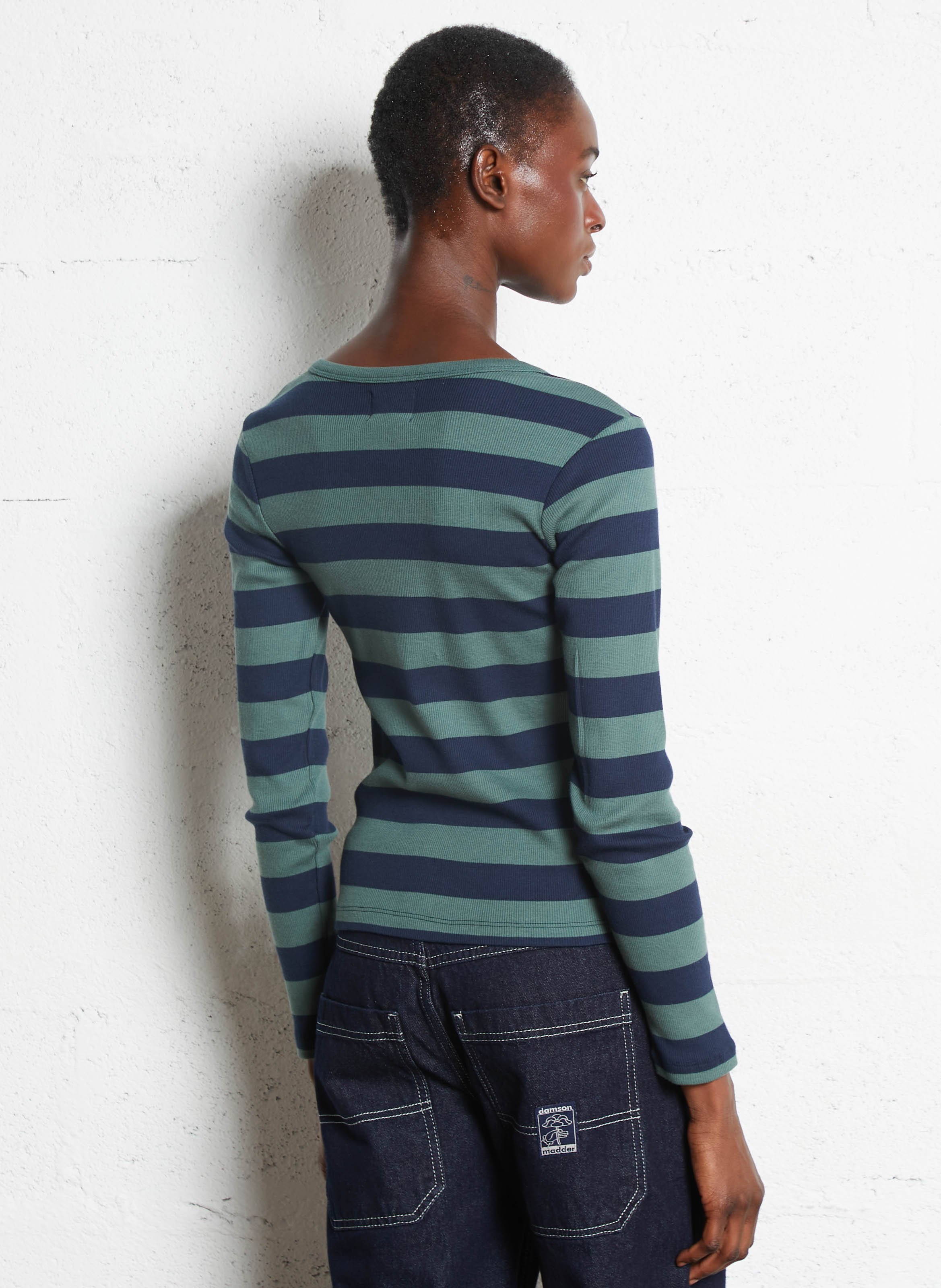 Top boutonné col rond à rayures DAMSON MADDER Vert