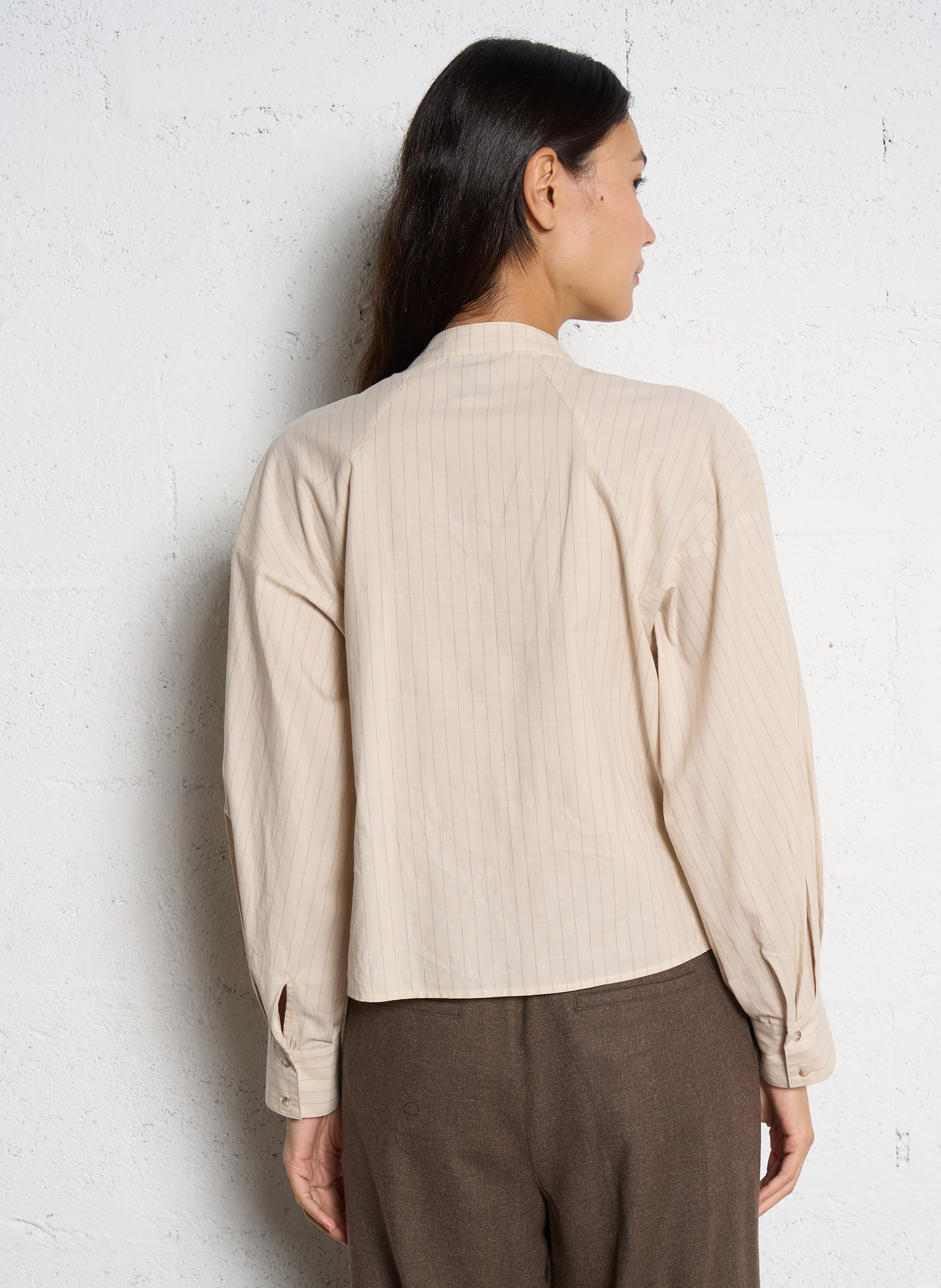 Short loose blouse with fine stripes SACRECOEUR Beige