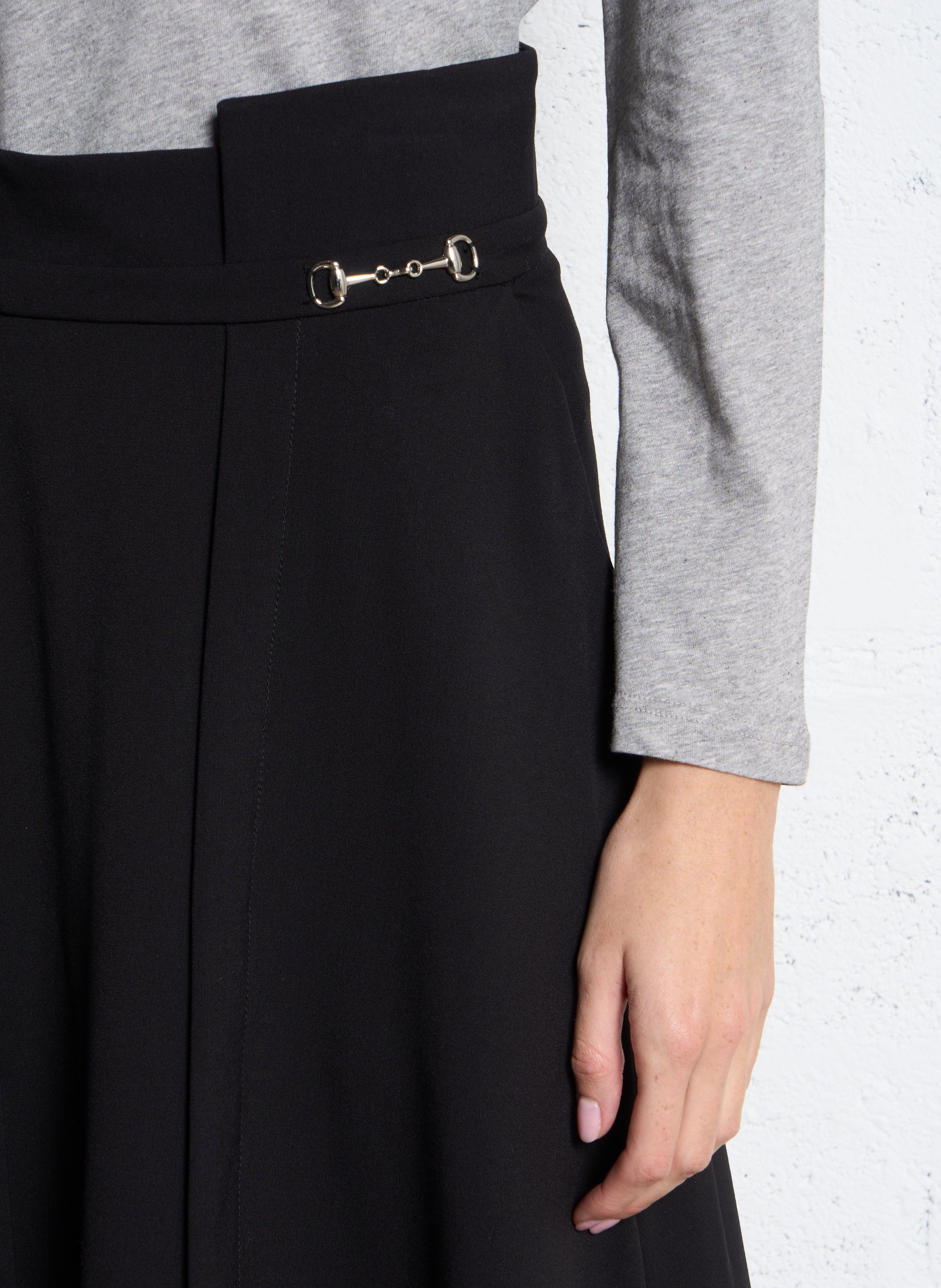 Wijde effen plooirok BERENICE Zwart