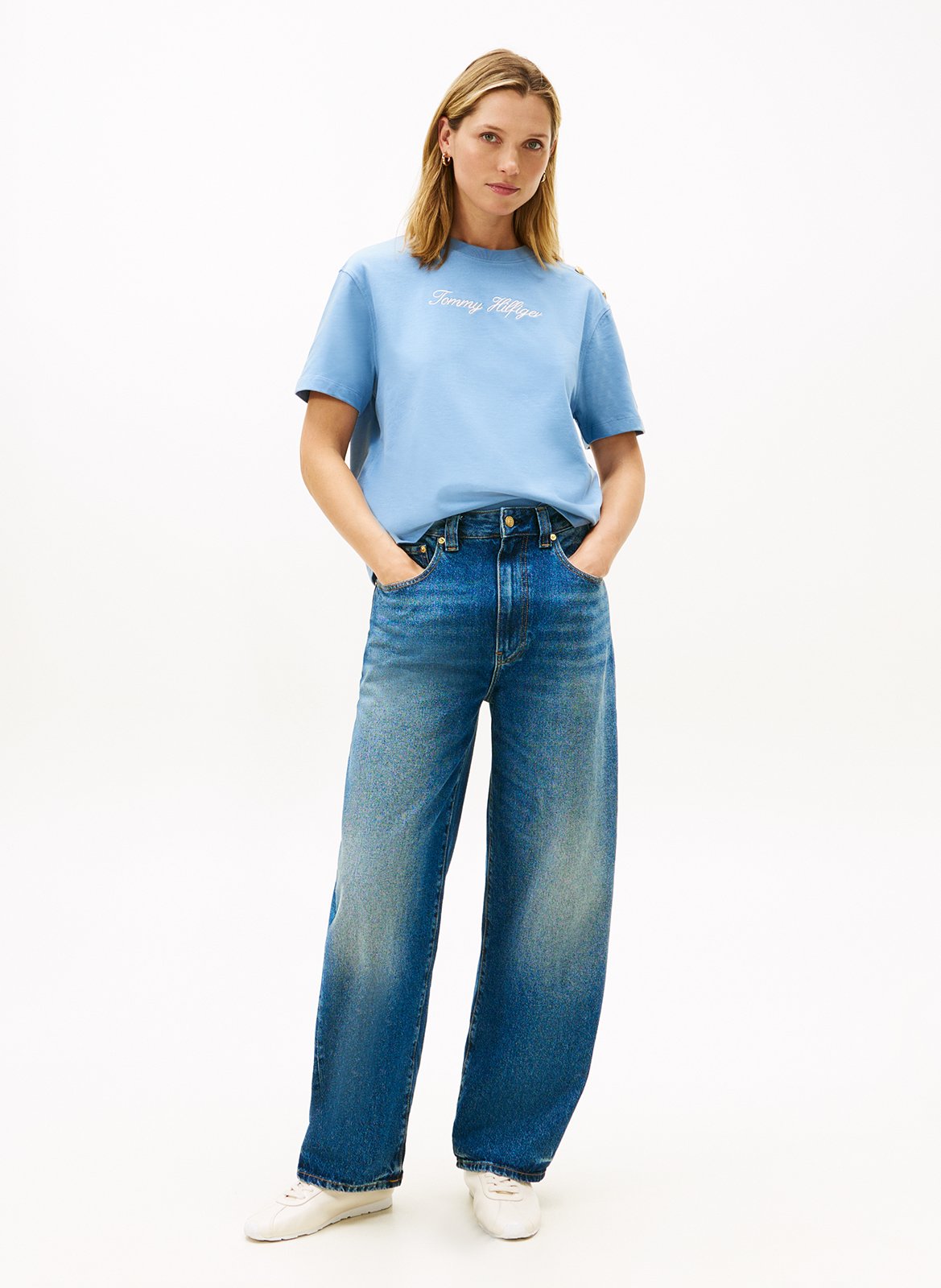 Embroidered T-shirt with shoulder buttons TOMMY HILFIGER Blue