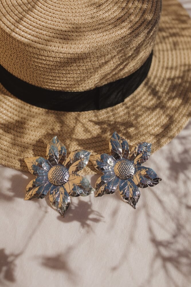 AGLAÉ - Silver-plated flower maxi stud earrings Silver