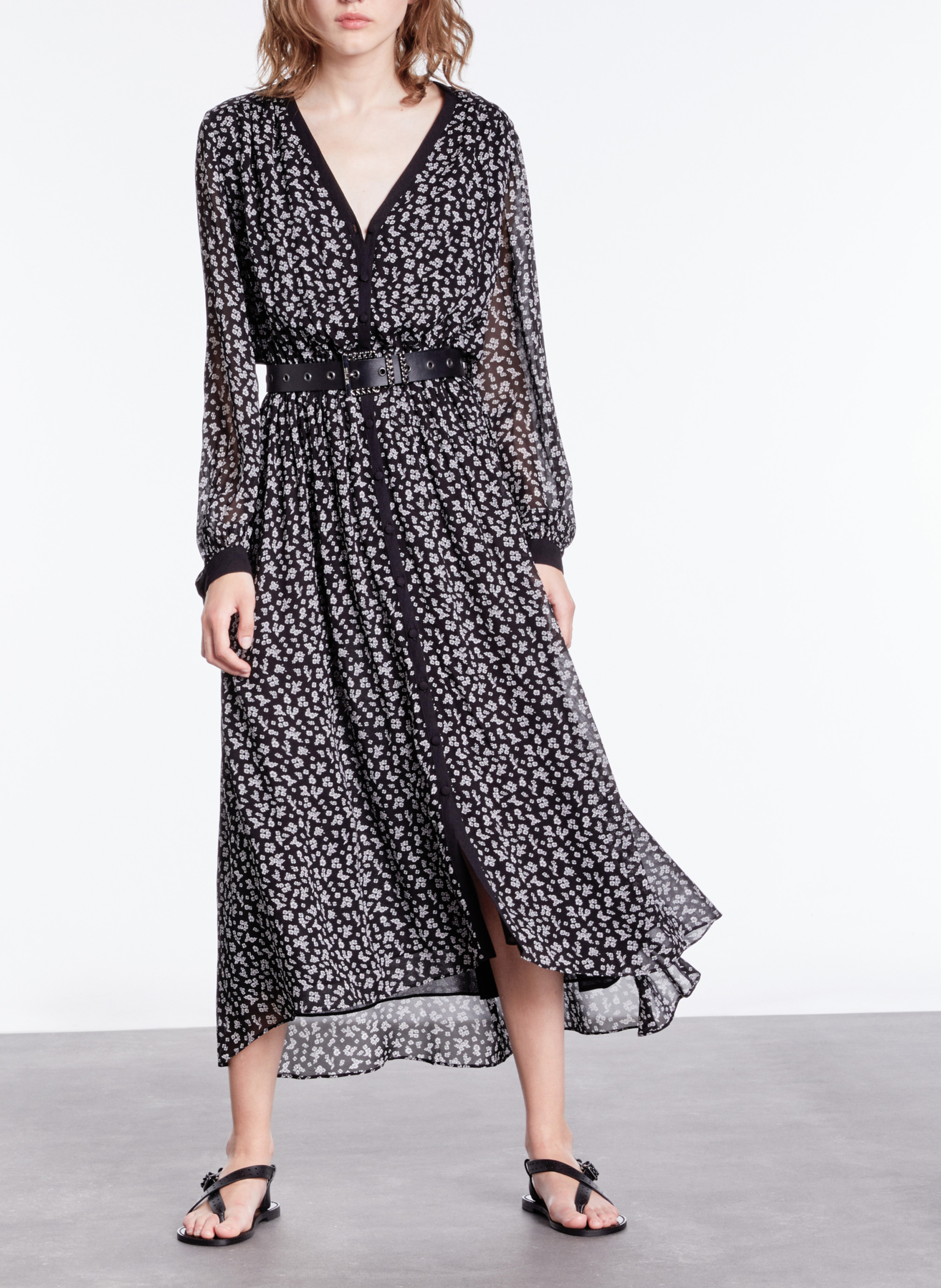 Robe longue col V imprimé fleuri  THE KOOPLES Noir