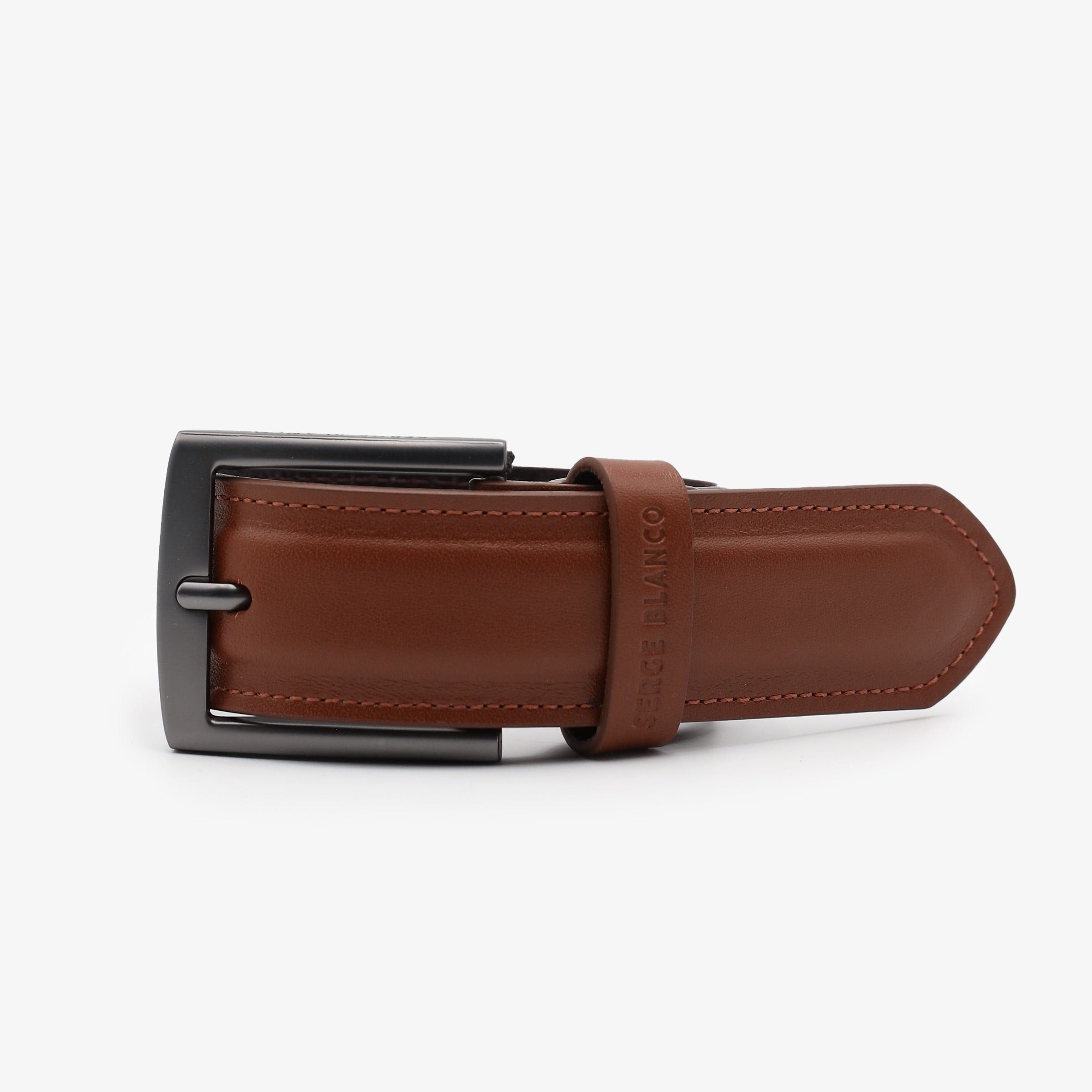Leather belt with tone-on-tone stitching SERGE BLANCO Brown