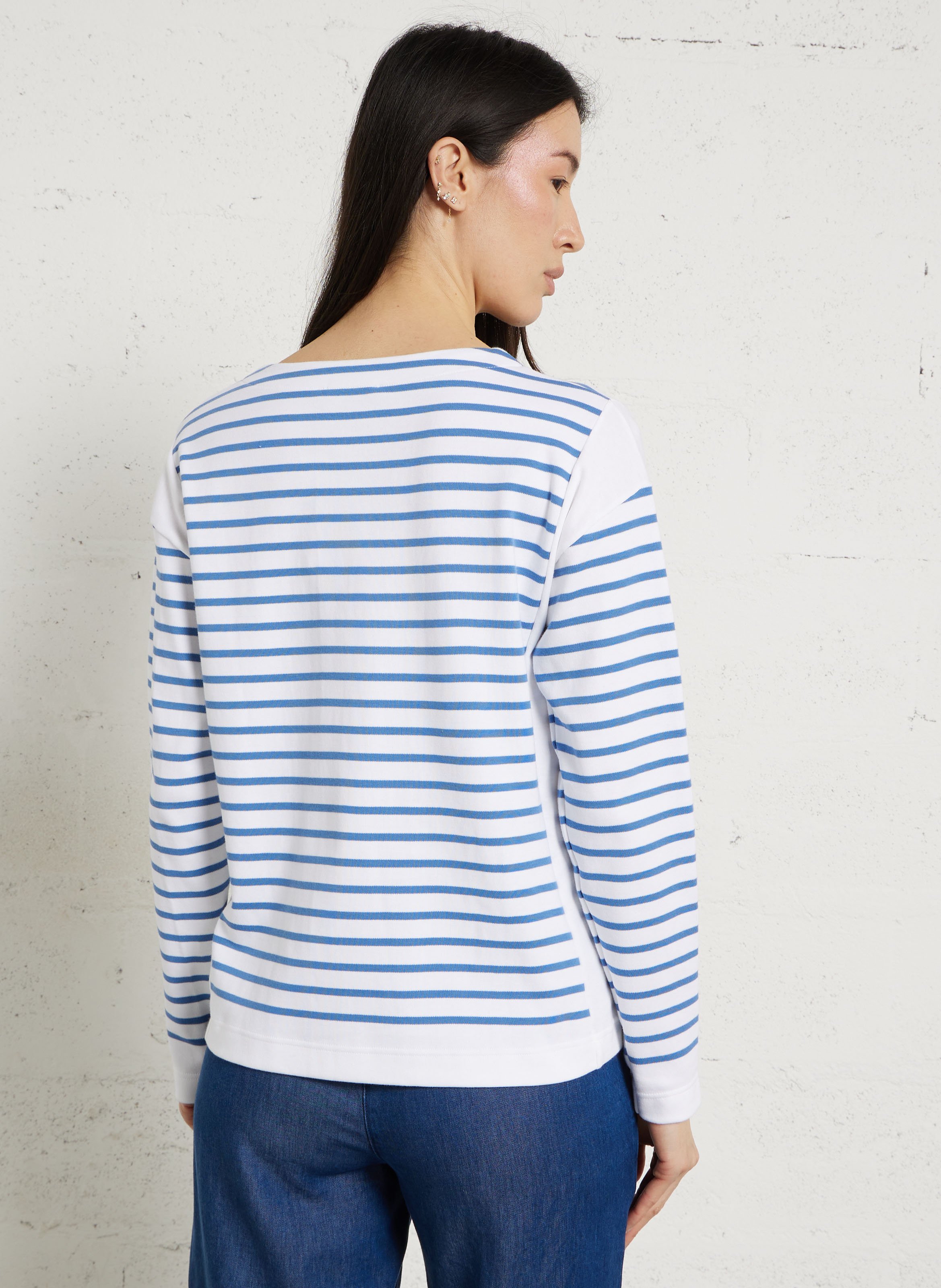 Top droit col rond en coton rayé ARMOR LUX Blanc