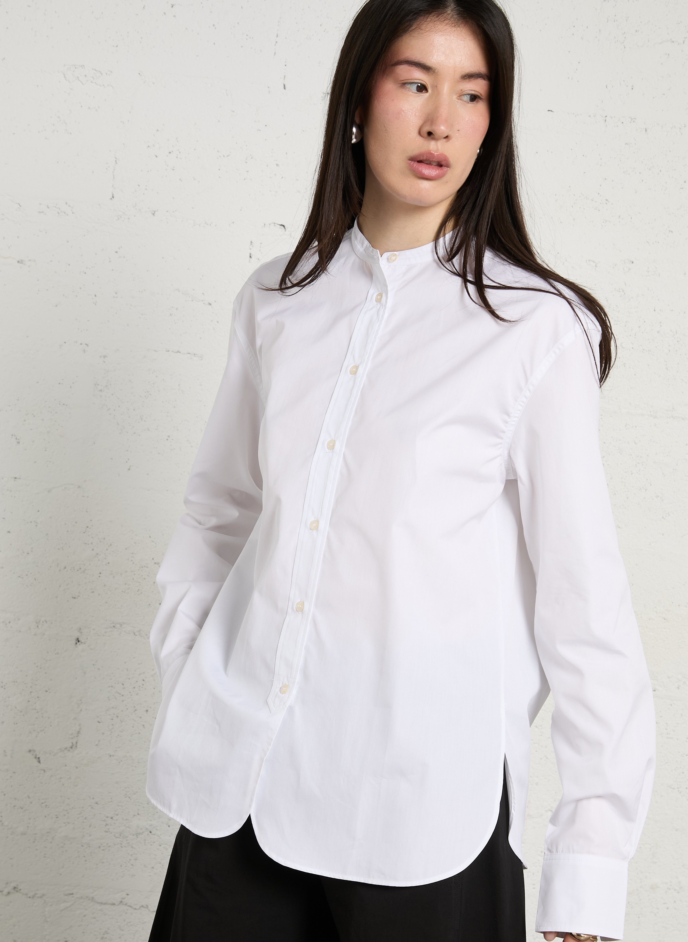 Cotton classic-collar over-sized shirt SOEUR White