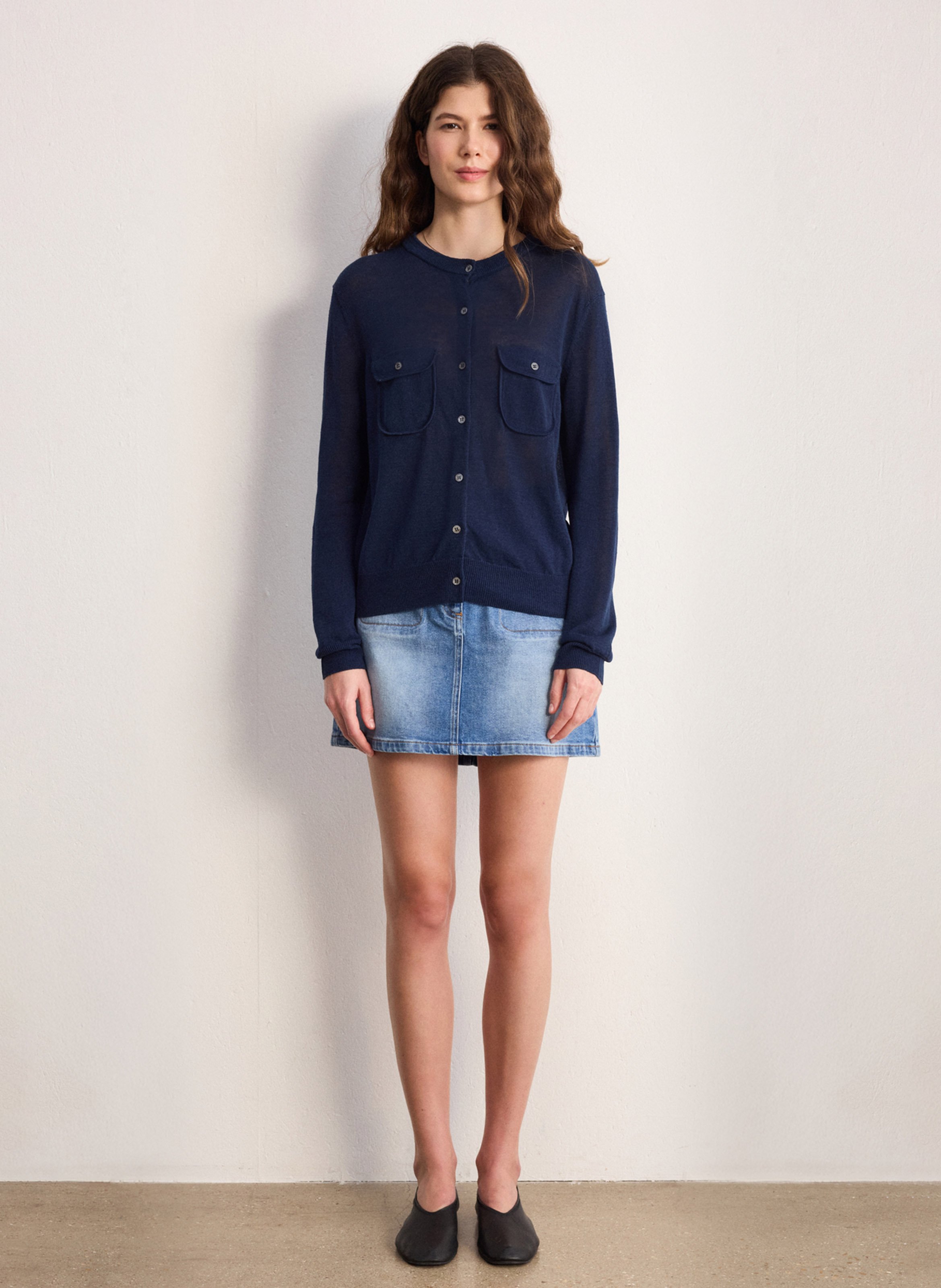 Rundhalsausschnitt aus Leinenmischung PABLO Blau