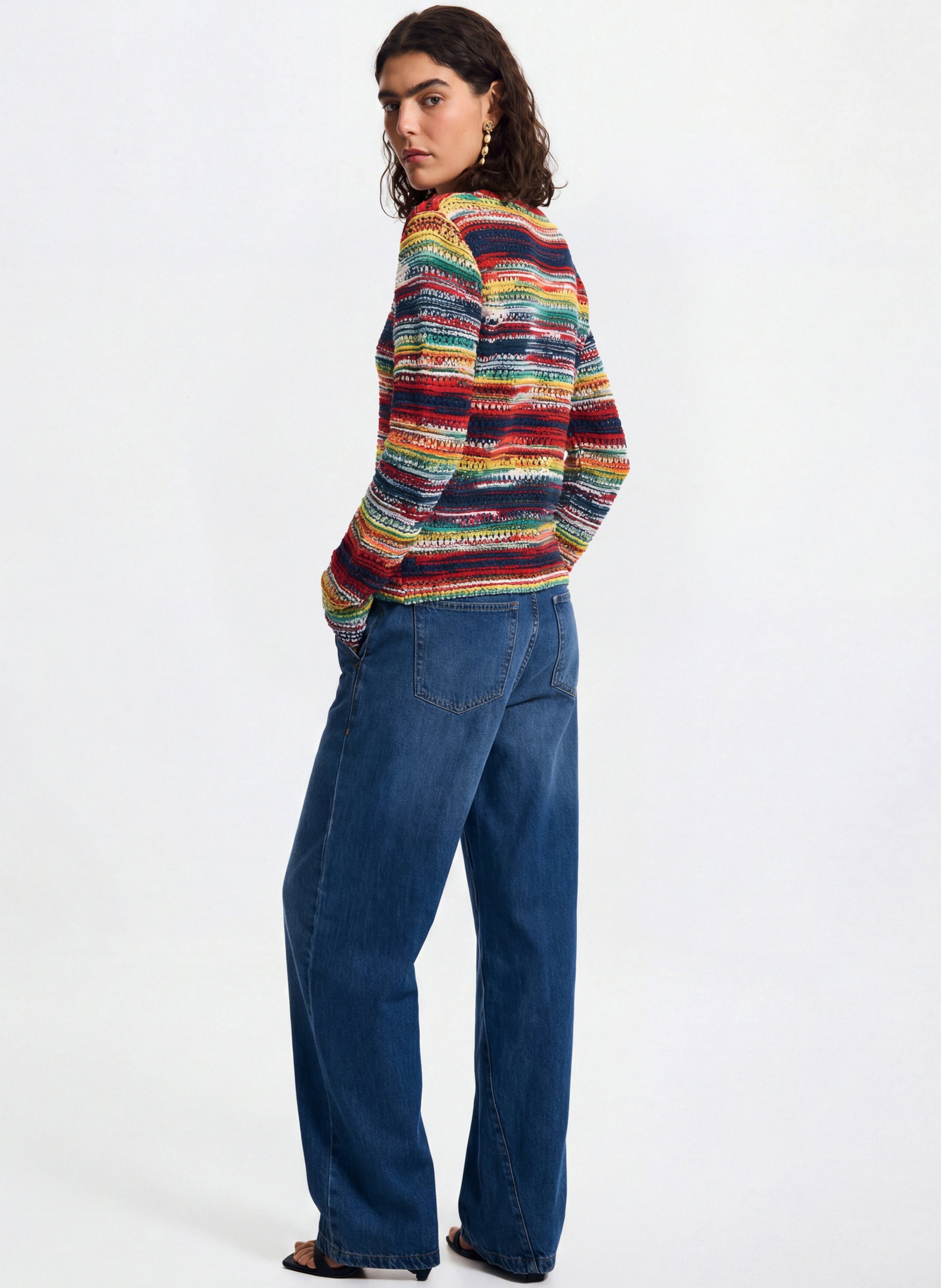 Pantalon large denim élastiqué DESIGUAL Bleu