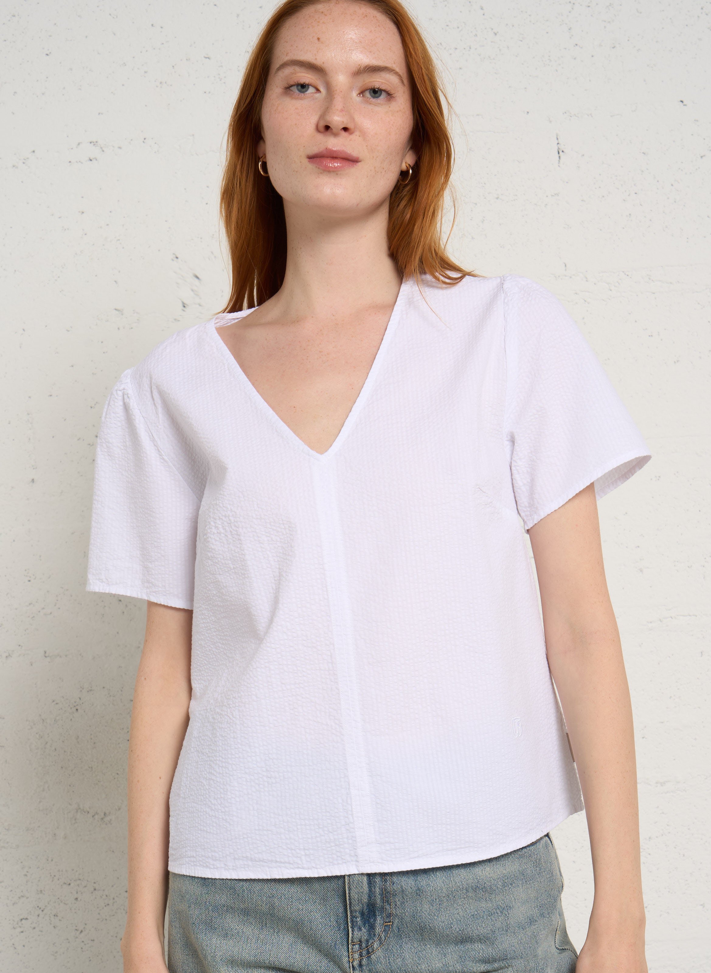 Rechte, katoenen top met V-hals LE TEMPS DES CERISES Wit