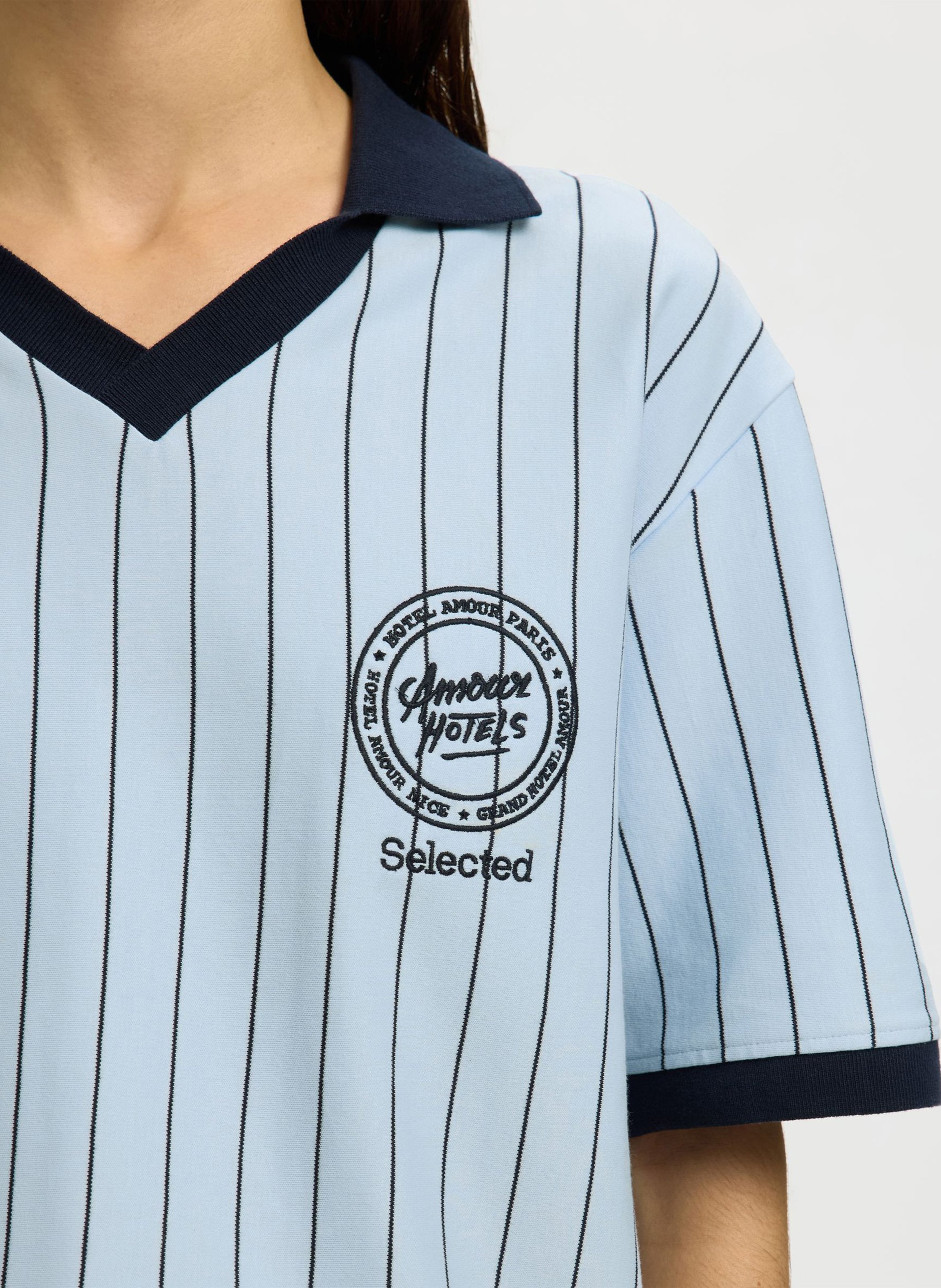 Organic cotton striped polo SELECTED Blue