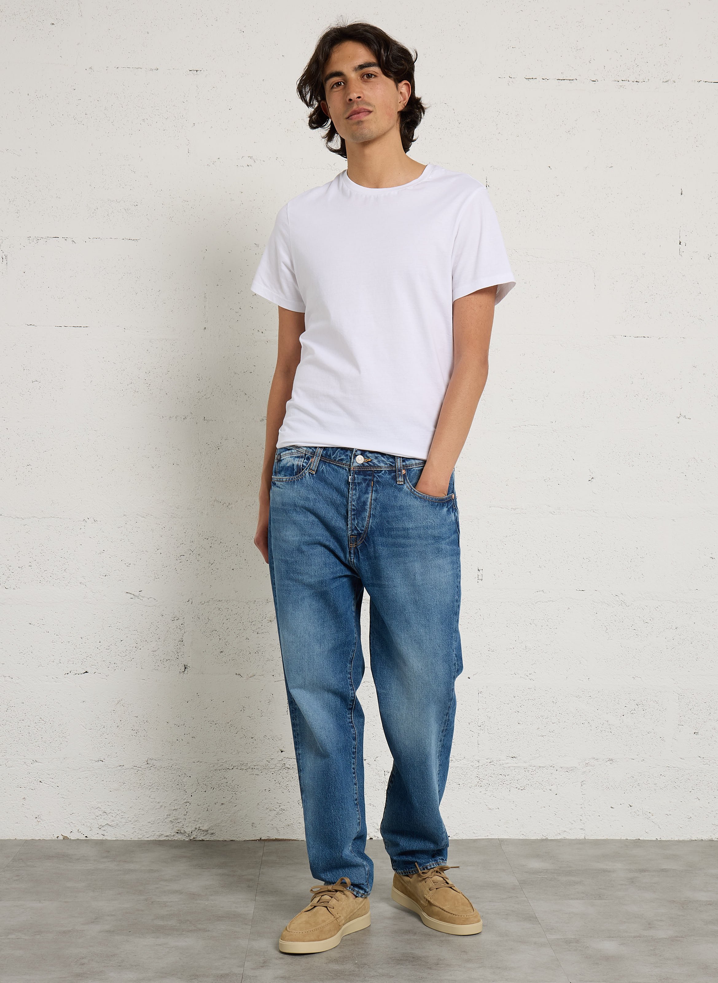 Jean droit en coton LE TEMPS DES CERISES Bleu