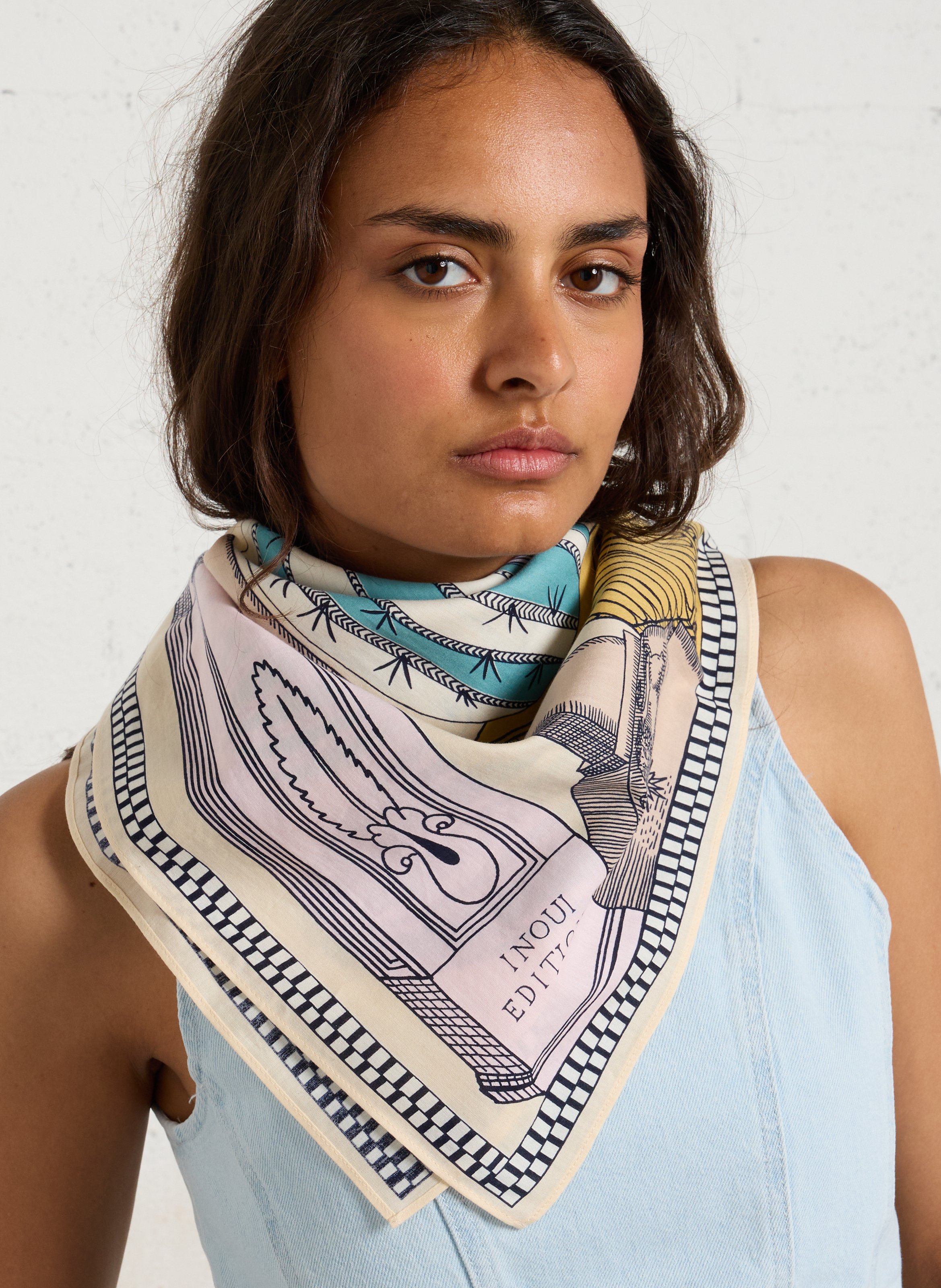 Foulard en coton mélangé imprimé INOUI EDITIONS Blanc