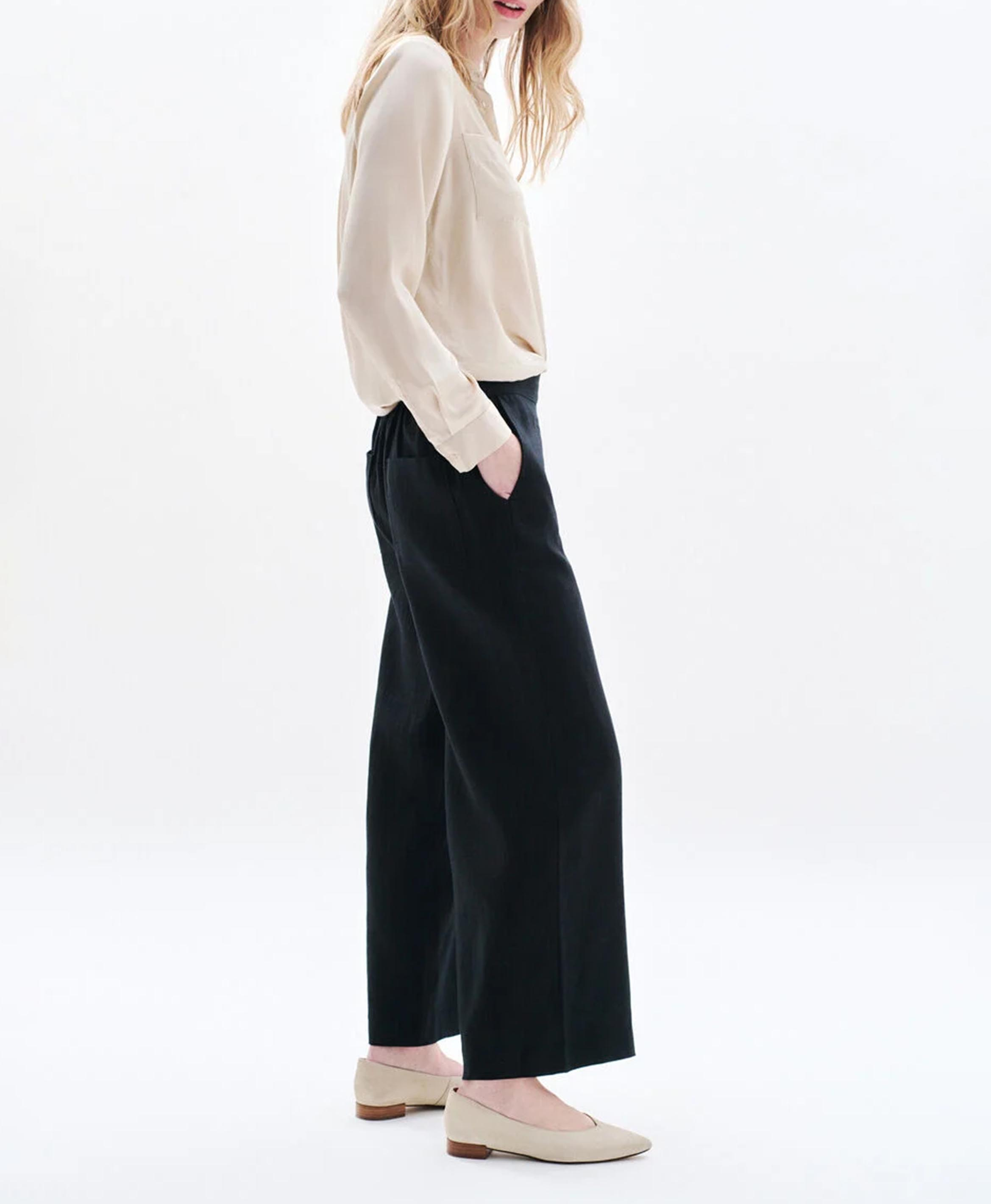 Pantalon large en lin CAROLL Noir