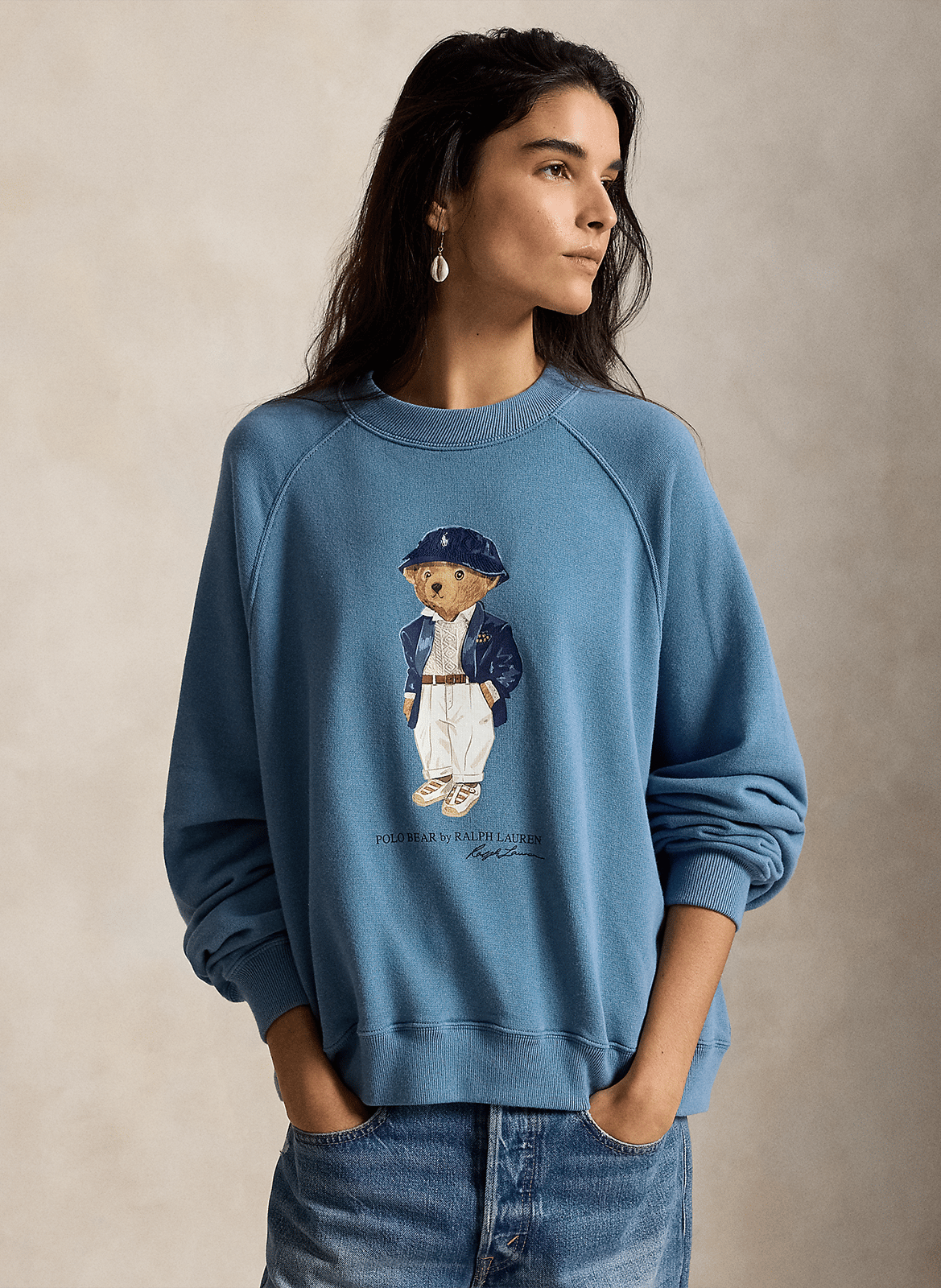 Sweat droit col rond sérigraphié en coton mélangé POLO RALPH LAUREN Bleu
