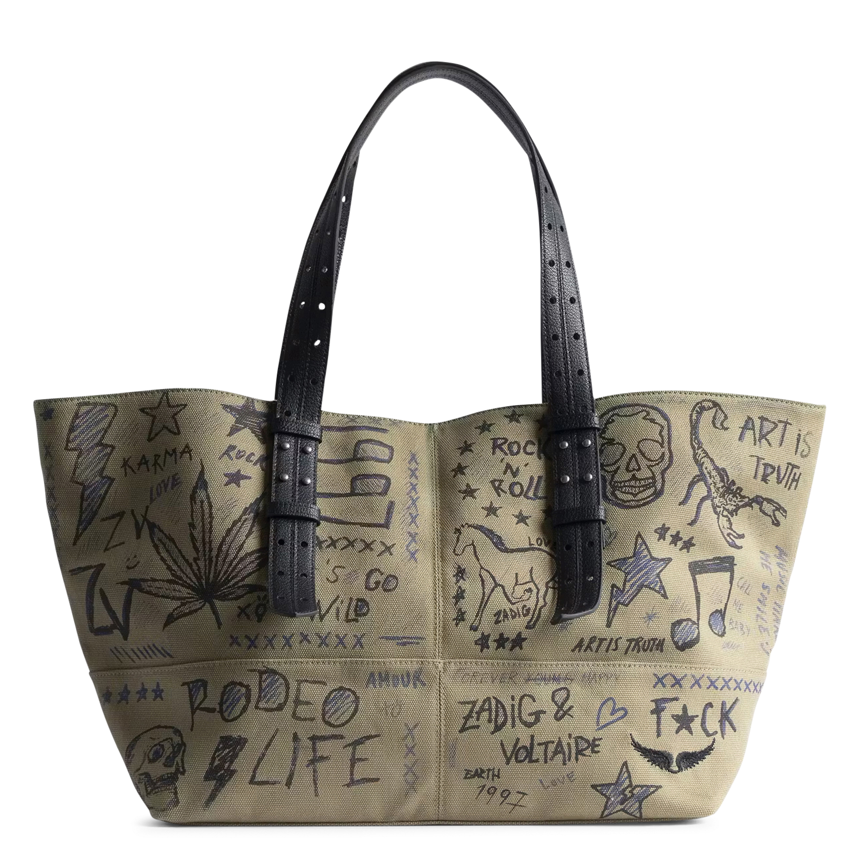 Bedruckte Baumwoll-Canvas-Tasche ZADIG&VOLTAIRE Grun