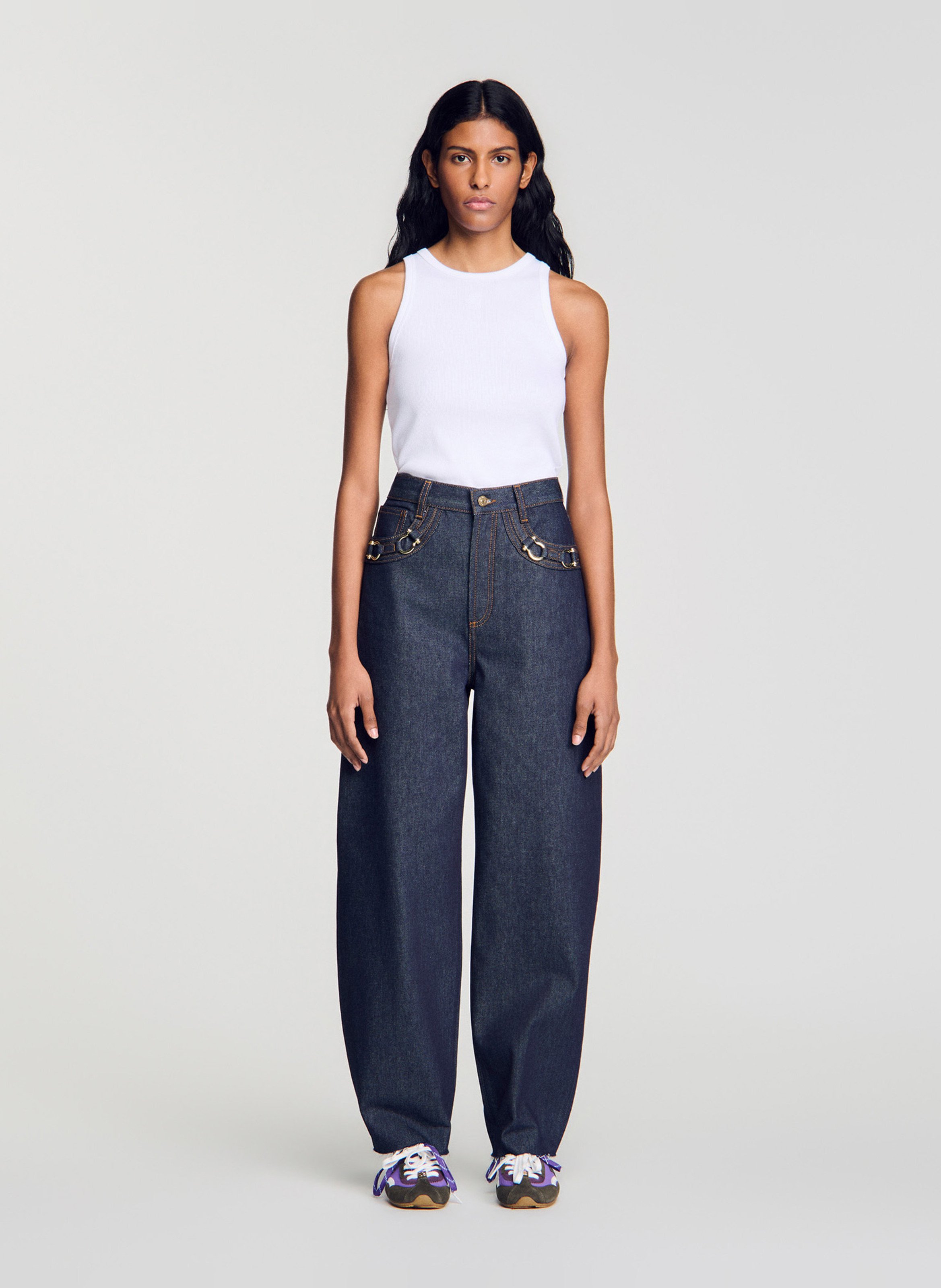 Hoge taille katoenen spijkerbroek SANDRO Blauw