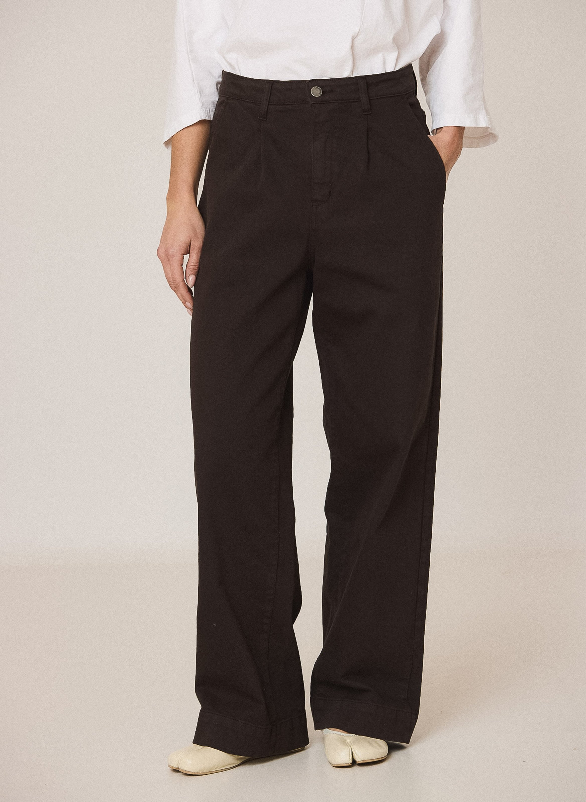 Wide-leg cotton-blend jeans INDI & COLD Brown