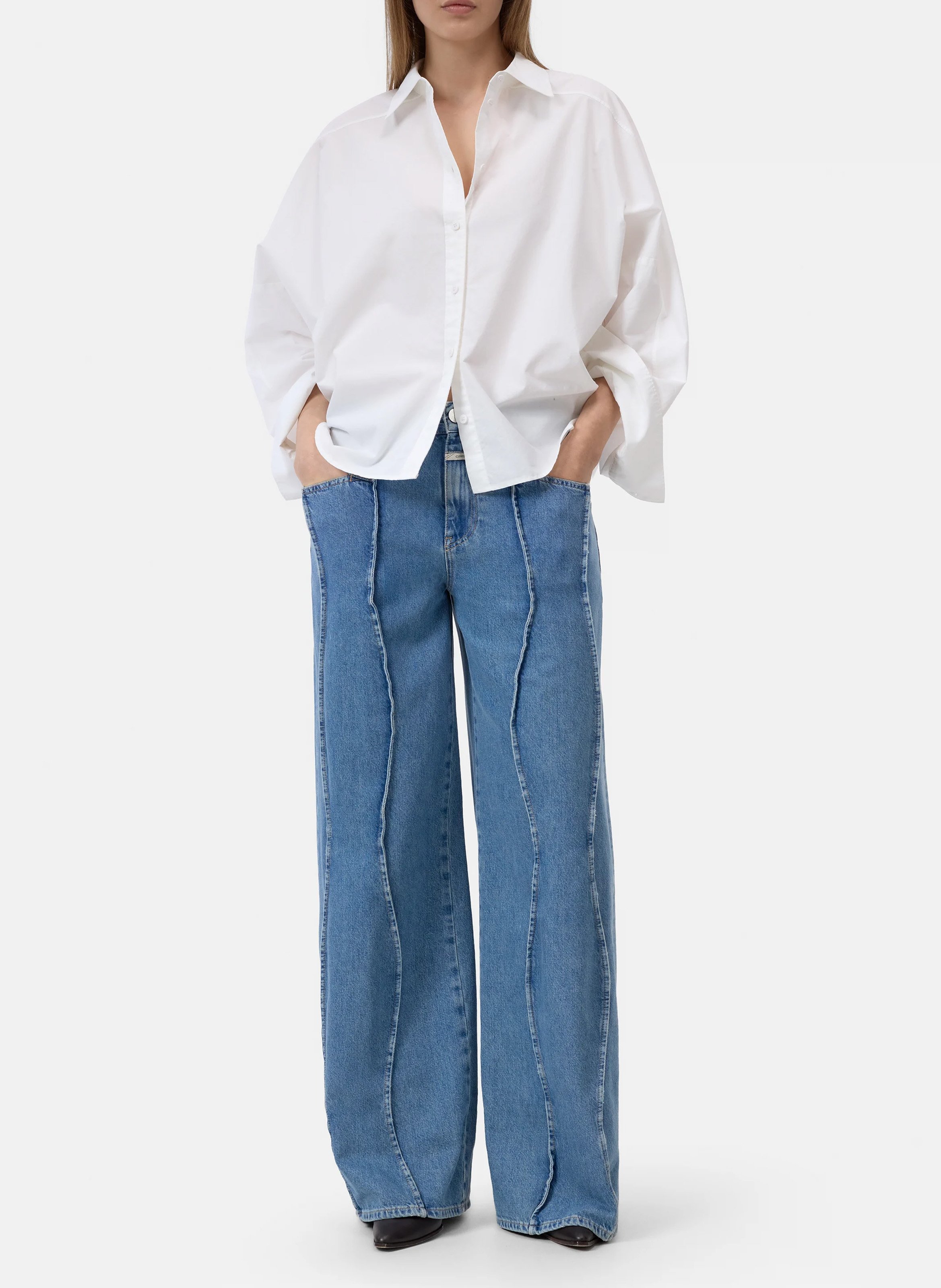 Oversized cotton shirt with classic collar CLOSED White