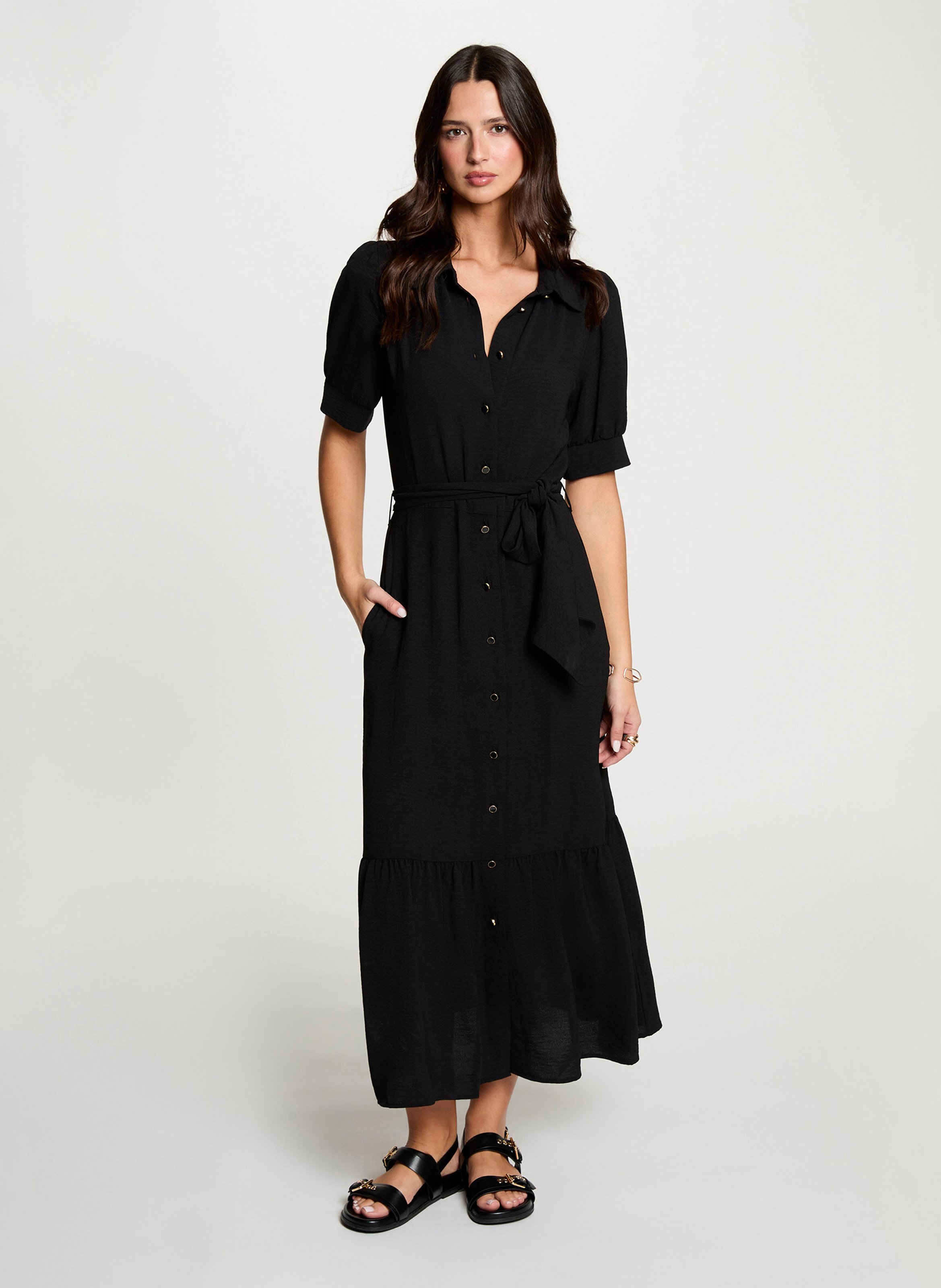Langes, ausgestelltes Kleid MORGAN Schwarz